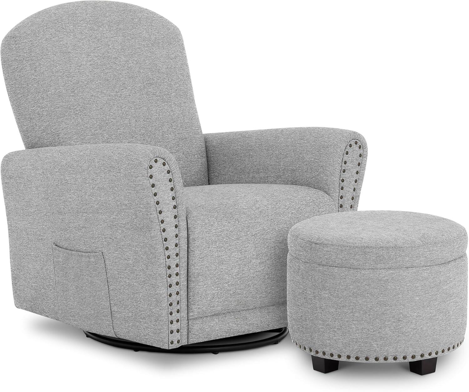 Evolur Vienna Swivel Glider Recliner with Ottoman, Cobblestone Gray, large