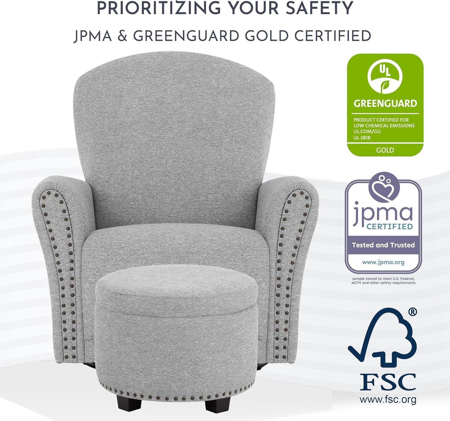 Evolur Vienna Swivel Glider Recliner with Ottoman, Cobblestone Gray, large