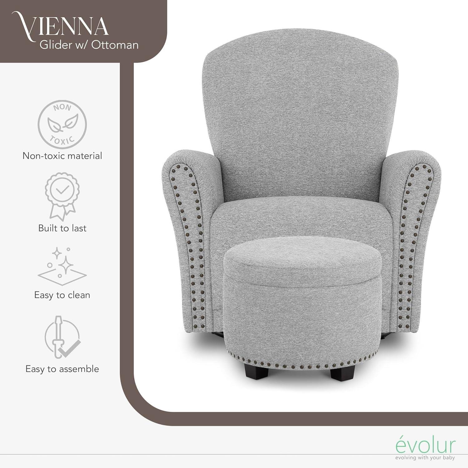 Evolur Vienna Swivel Glider Recliner with Ottoman, Cobblestone Gray, large
