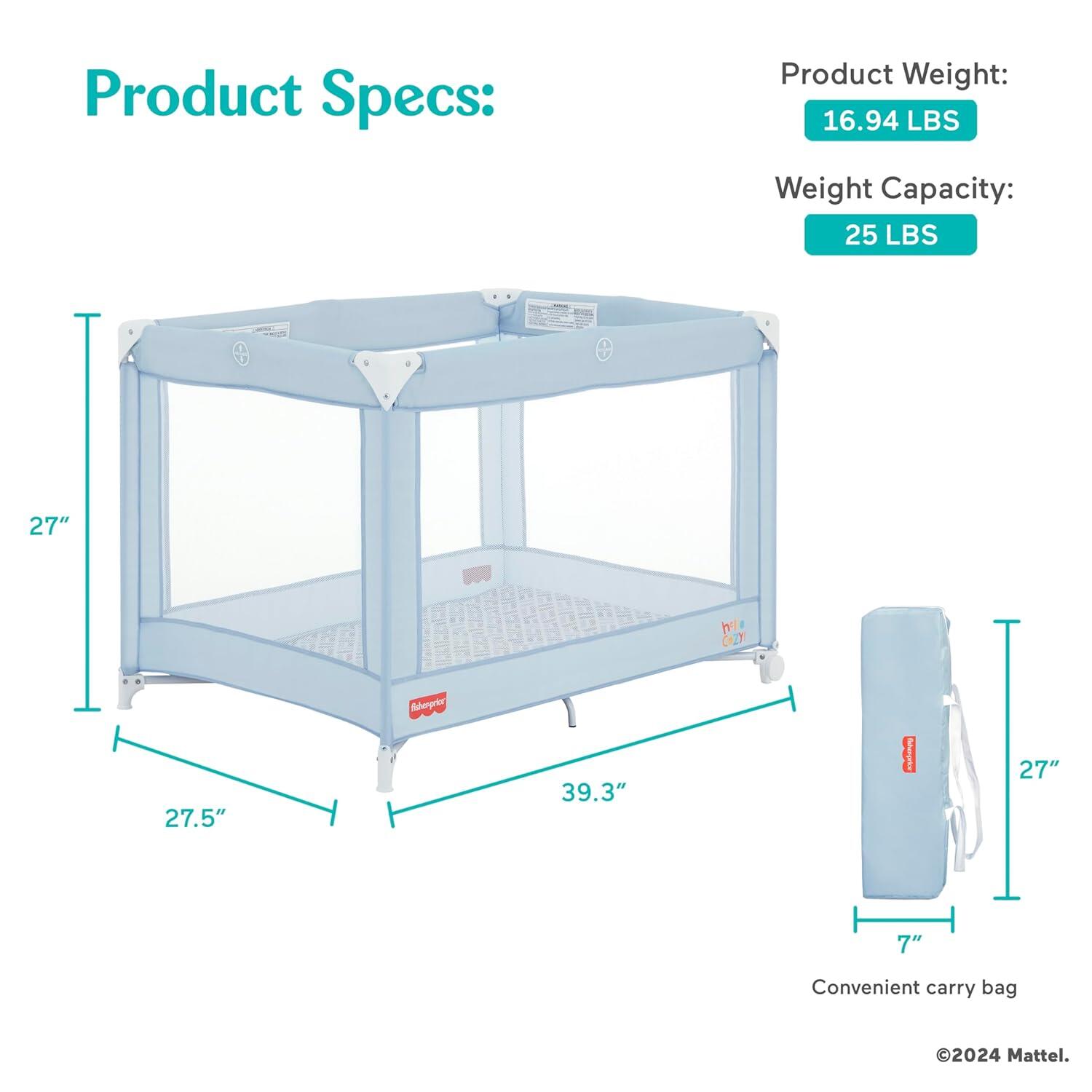 Fisher-Price by Dream On Me Play All Day Foldable Playard, Moonmist Blue, large