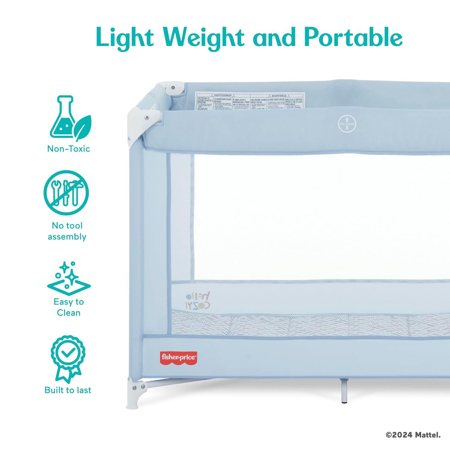 Fisher-Price by Dream On Me Play All Day Foldable Playard, Moonmist Blue, large