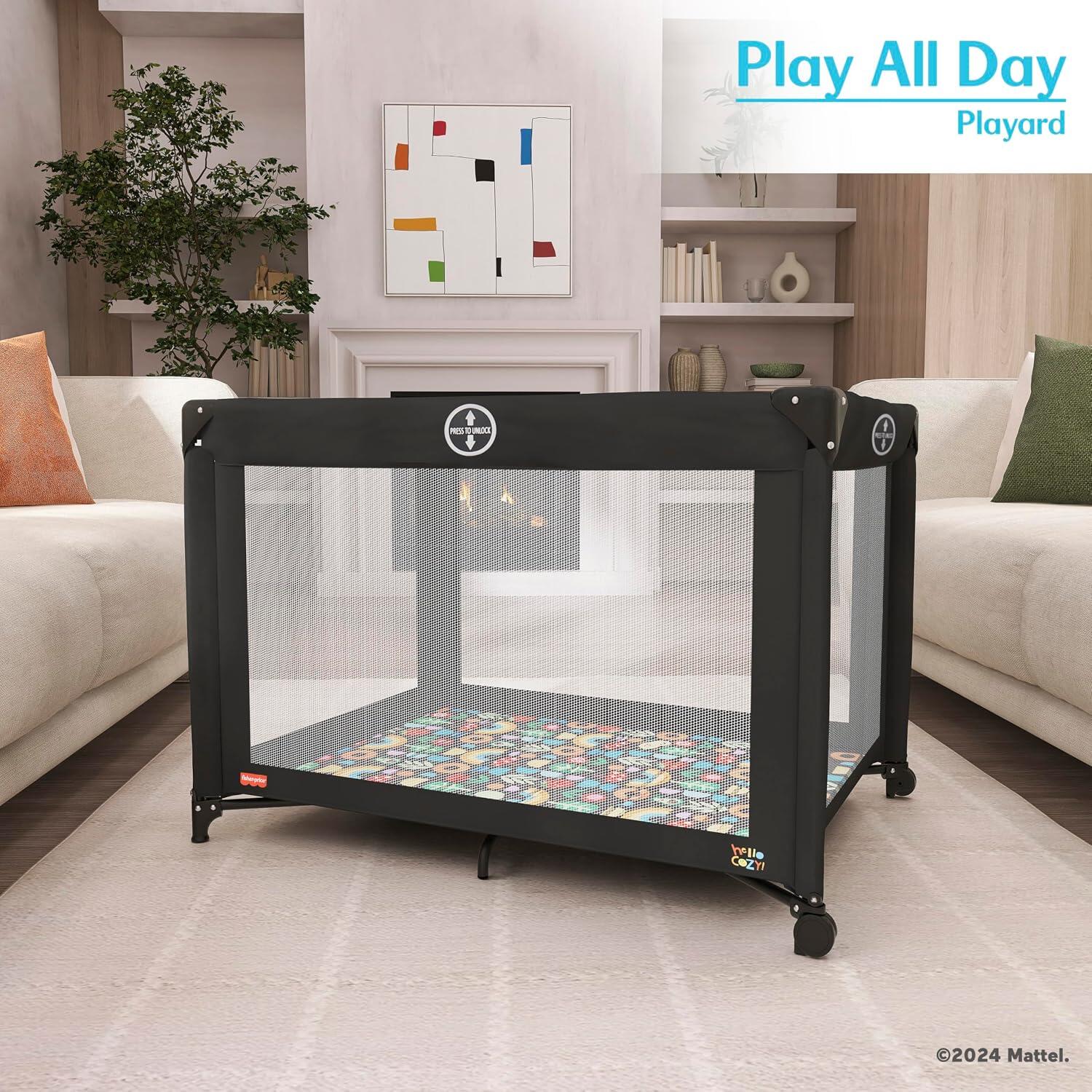 Fisher-Price by Dream On Me Play All Day Foldable Playard, Rainbow Black, large