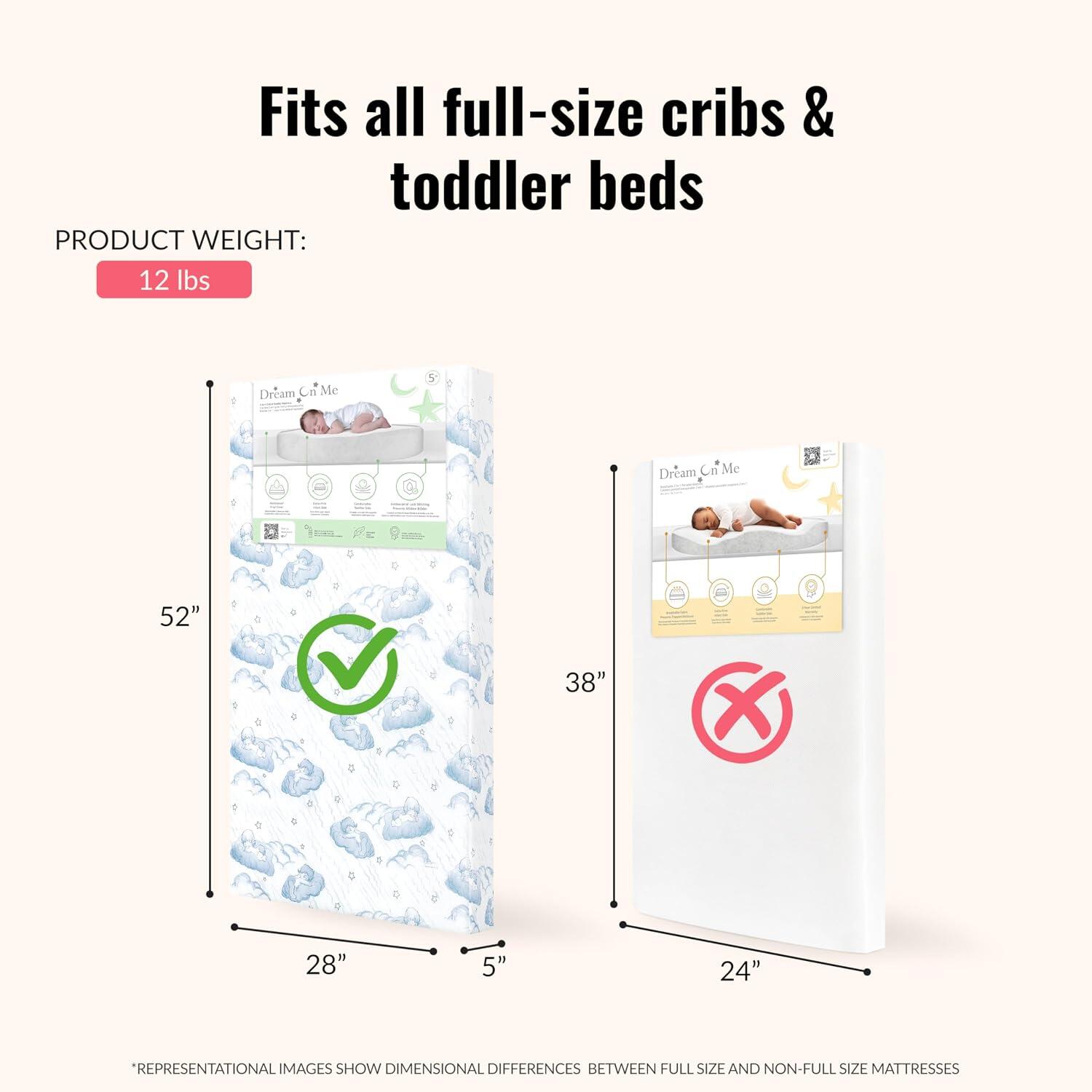 Dream On Me 2 in 1 Cozy Cloud Dual-Sided Toddler Mattress, , large