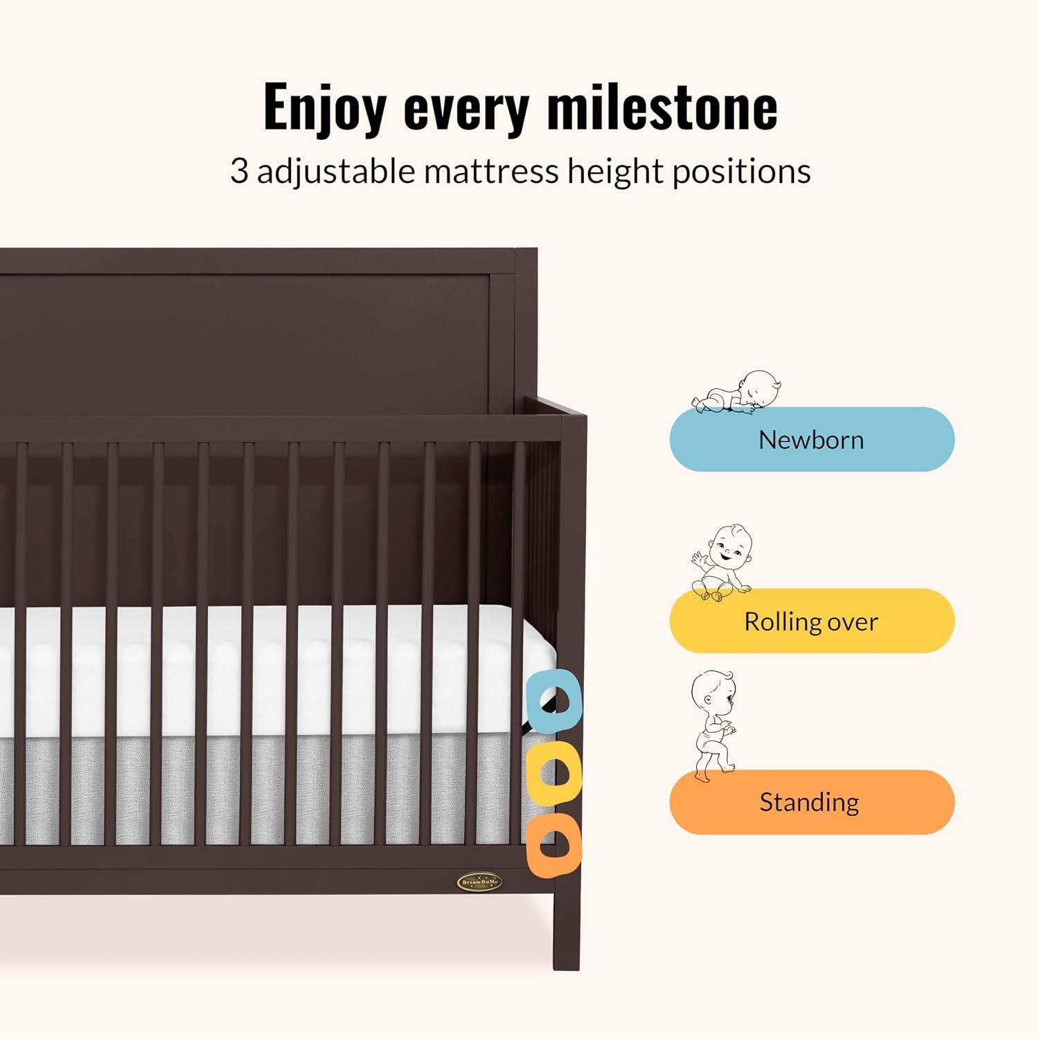 Dream On Me Dillian 5-in-1 Convertible Crib, Chocolate Chip, large