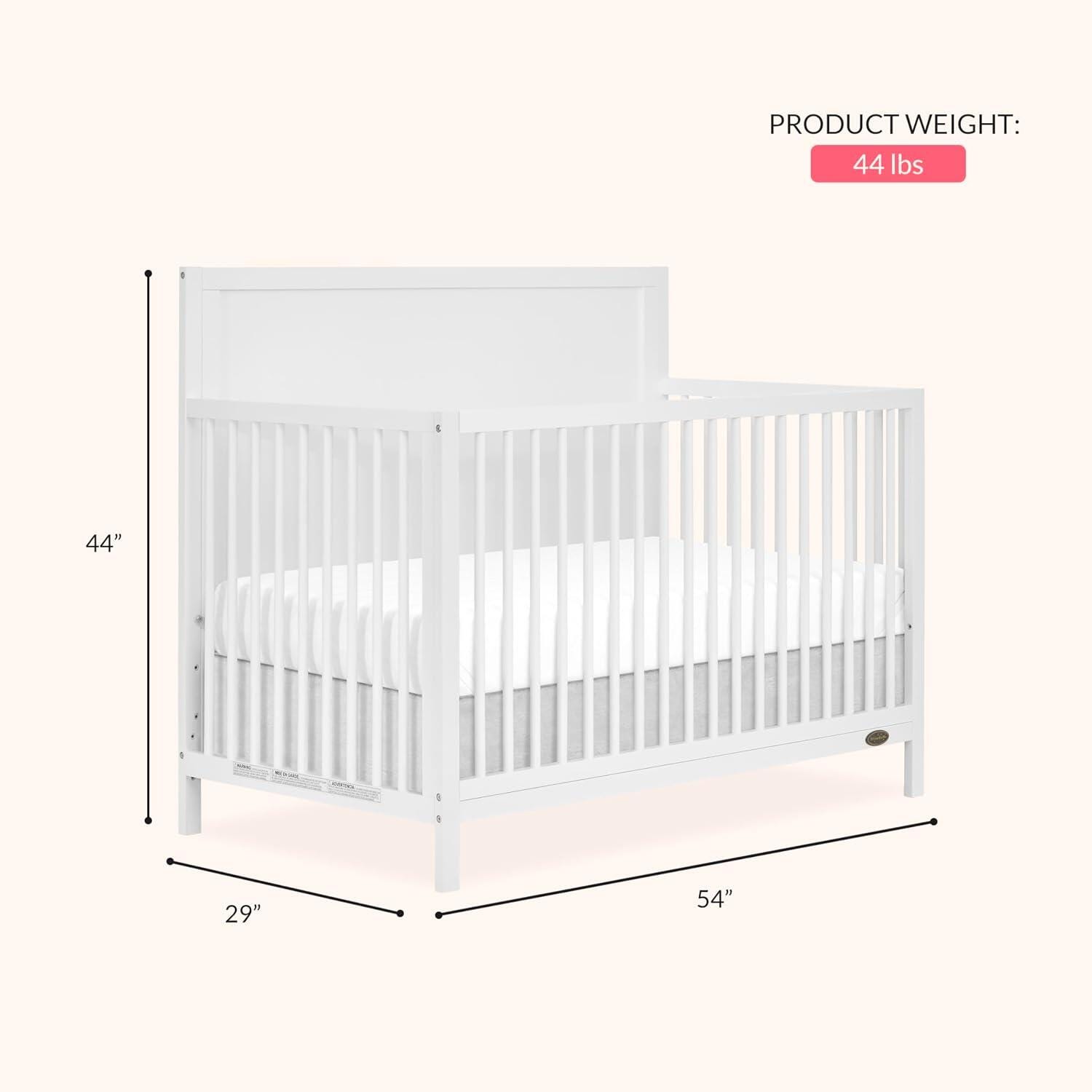 Dream On Me Dillian 5-in-1 Convertible Crib, White, large
