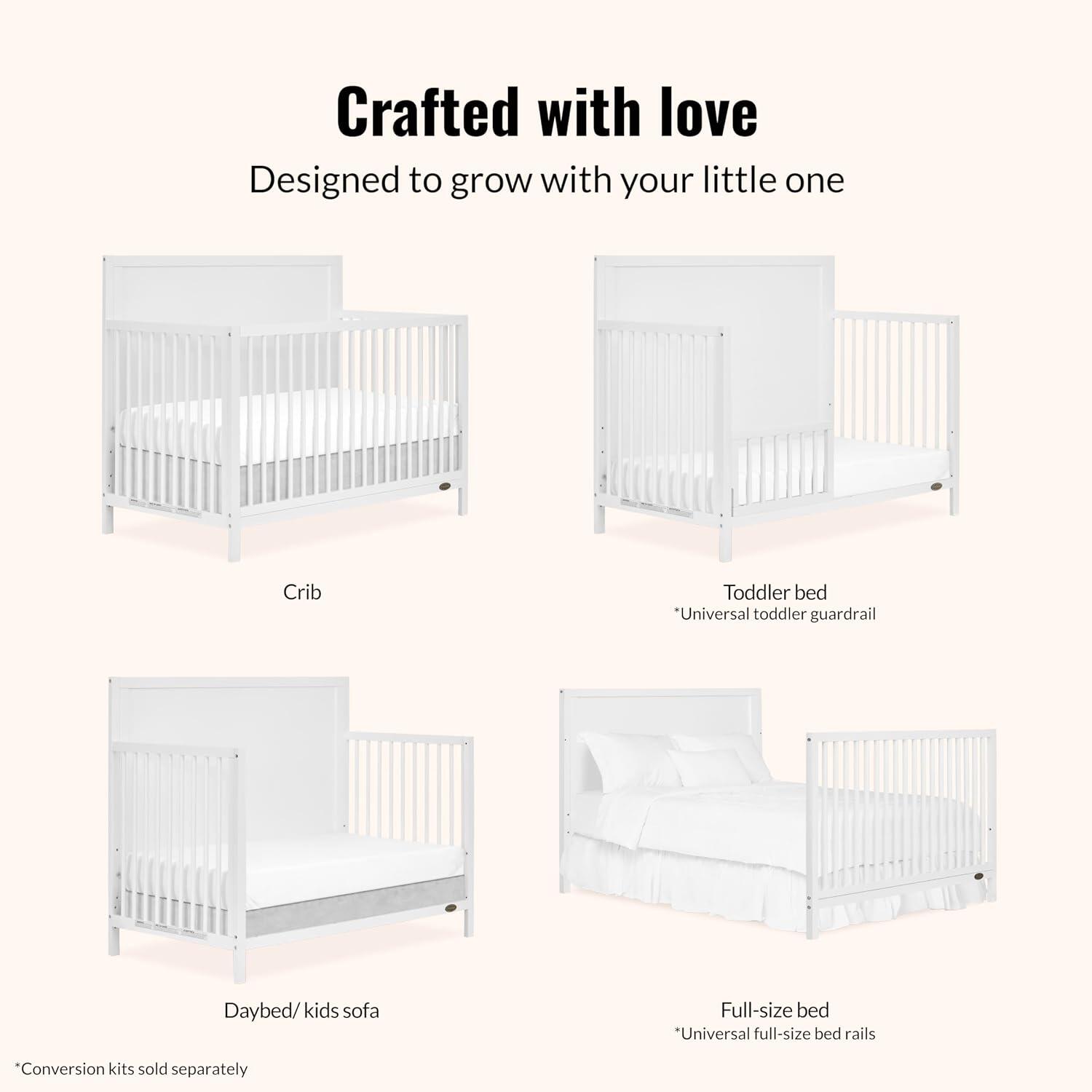 Dream On Me Dillian 5-in-1 Convertible Crib, White, large