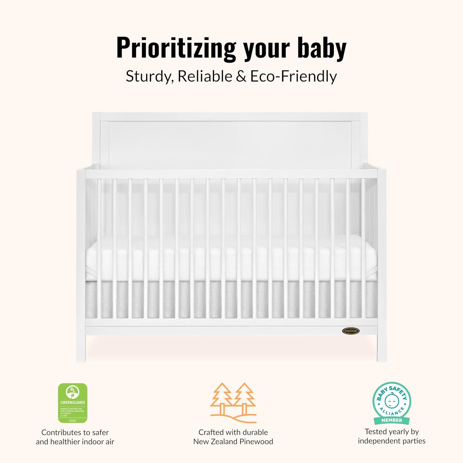 Dream On Me Dillian 5-in-1 Convertible Crib, White, large