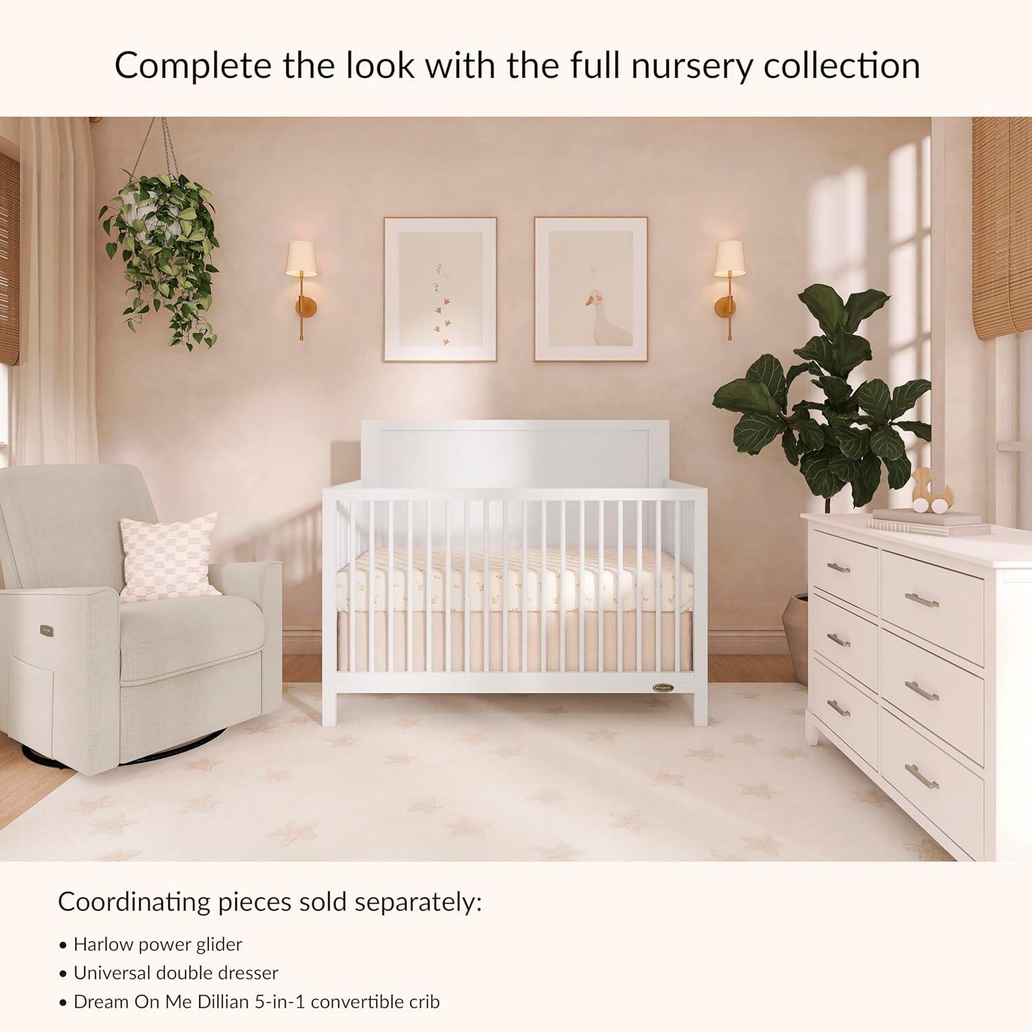 Dream On Me Dillian 5-in-1 Convertible Crib, White, large