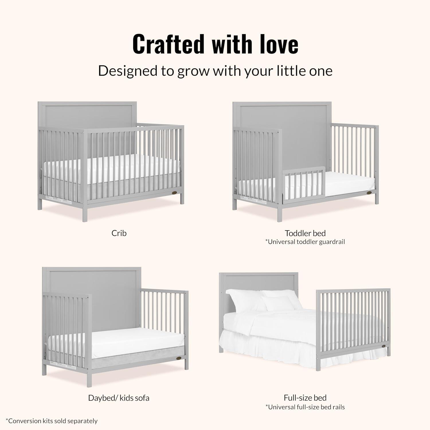 Dream On Me Dillian 5-in-1 Convertible Crib, Pebble Gray, large