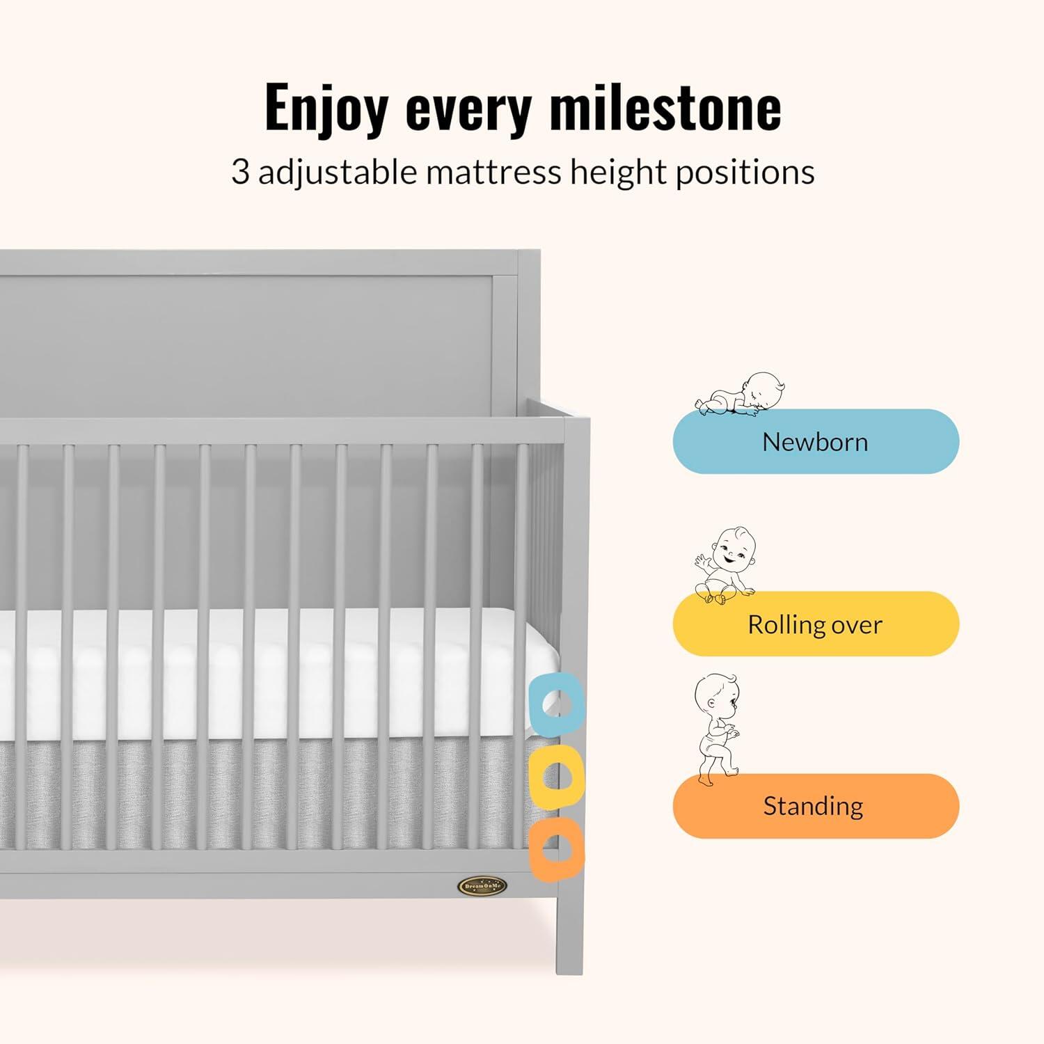 Dream On Me Dillian 5-in-1 Convertible Crib, Pebble Gray, large