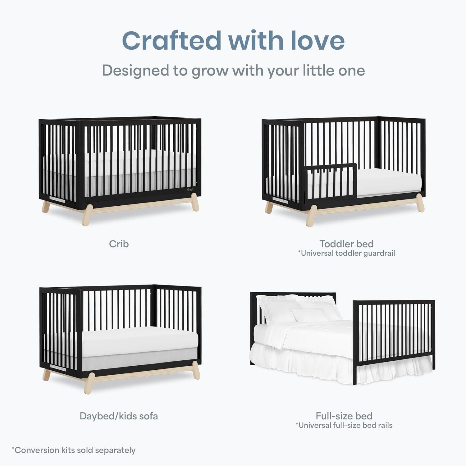 Dream On Me Hygge 5-in-1 Convertible Crib, Matte Black/Beige, large