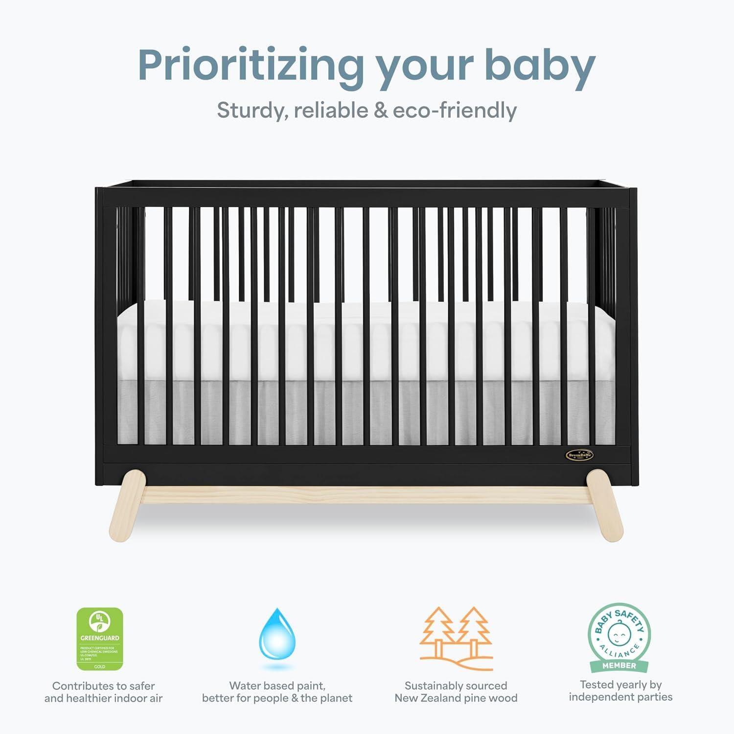 Dream On Me Hygge 5-in-1 Convertible Crib, Matte Black/Beige, large
