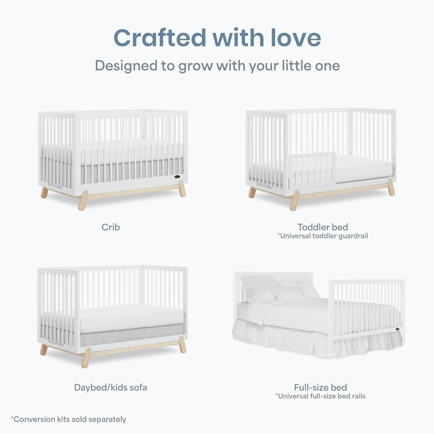 Dream On Me Hygge 5-in-1 Convertible Crib, White Oak/Beige, large