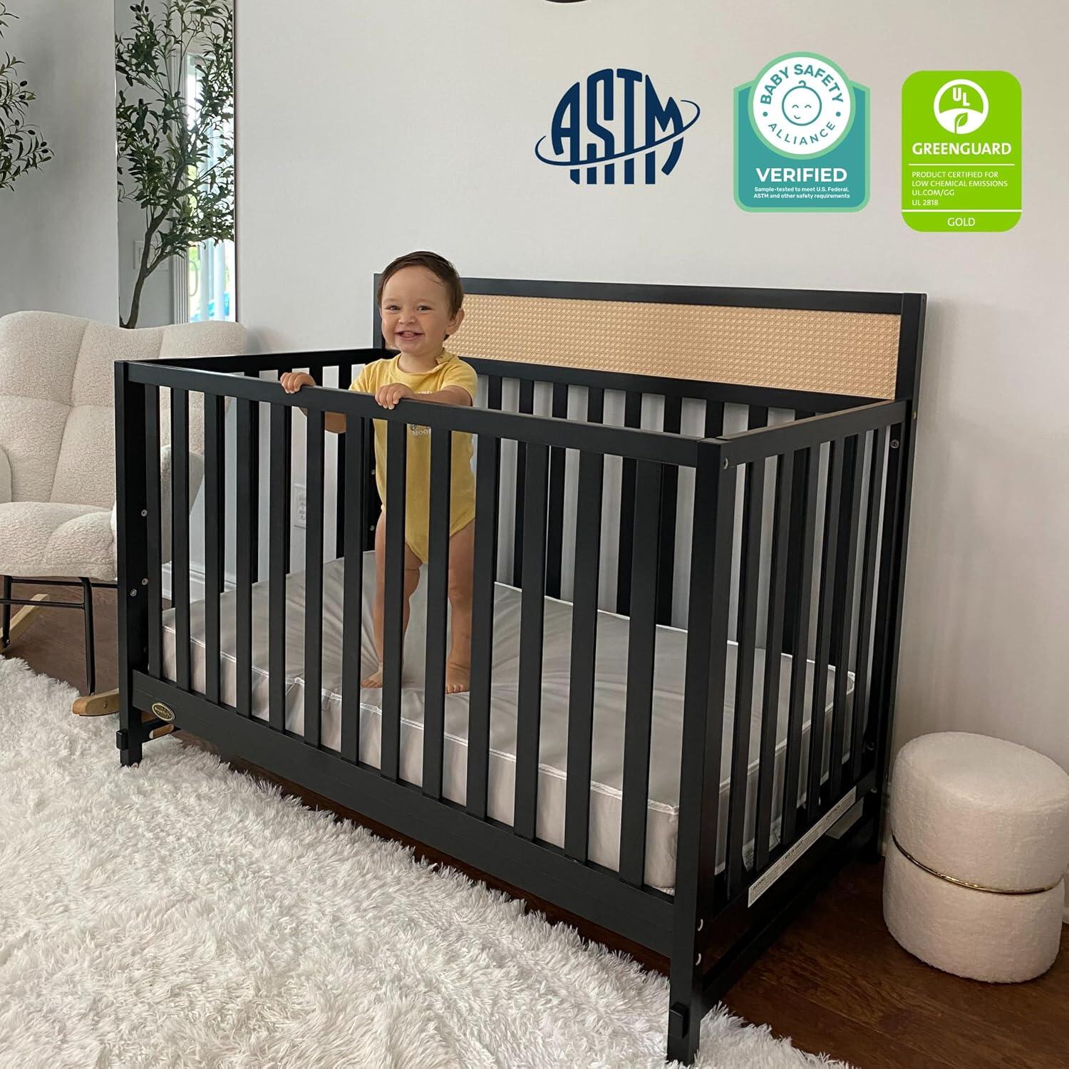 Dream On Me Kai 4-in-1 Convertible Crib, Matte Black/Beige, large