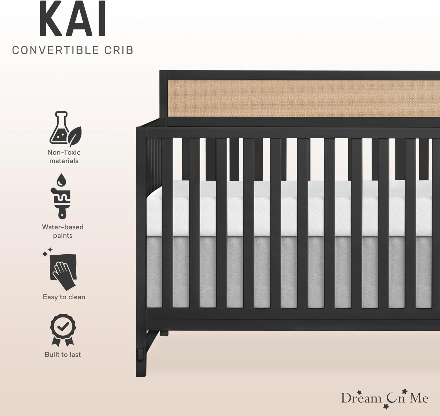 Dream On Me Kai 4-in-1 Convertible Crib, Matte Black/Beige, large