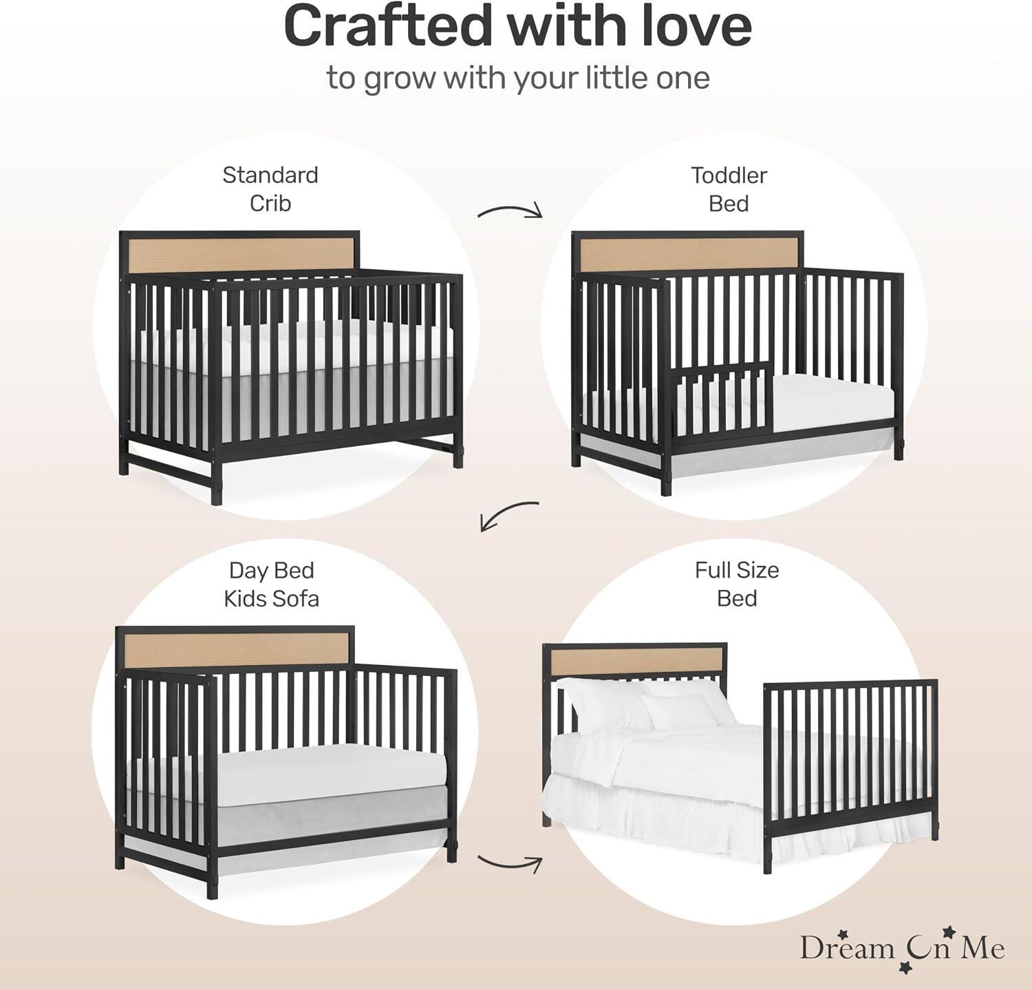 Dream On Me Kai 4-in-1 Convertible Crib, Matte Black/Beige, large