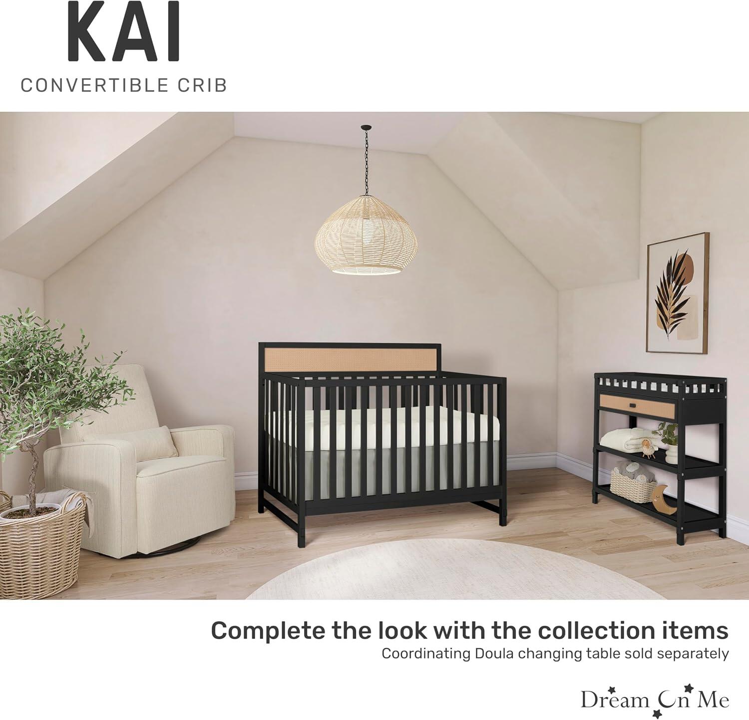 Dream On Me Kai 4-in-1 Convertible Crib, Matte Black/Beige, large