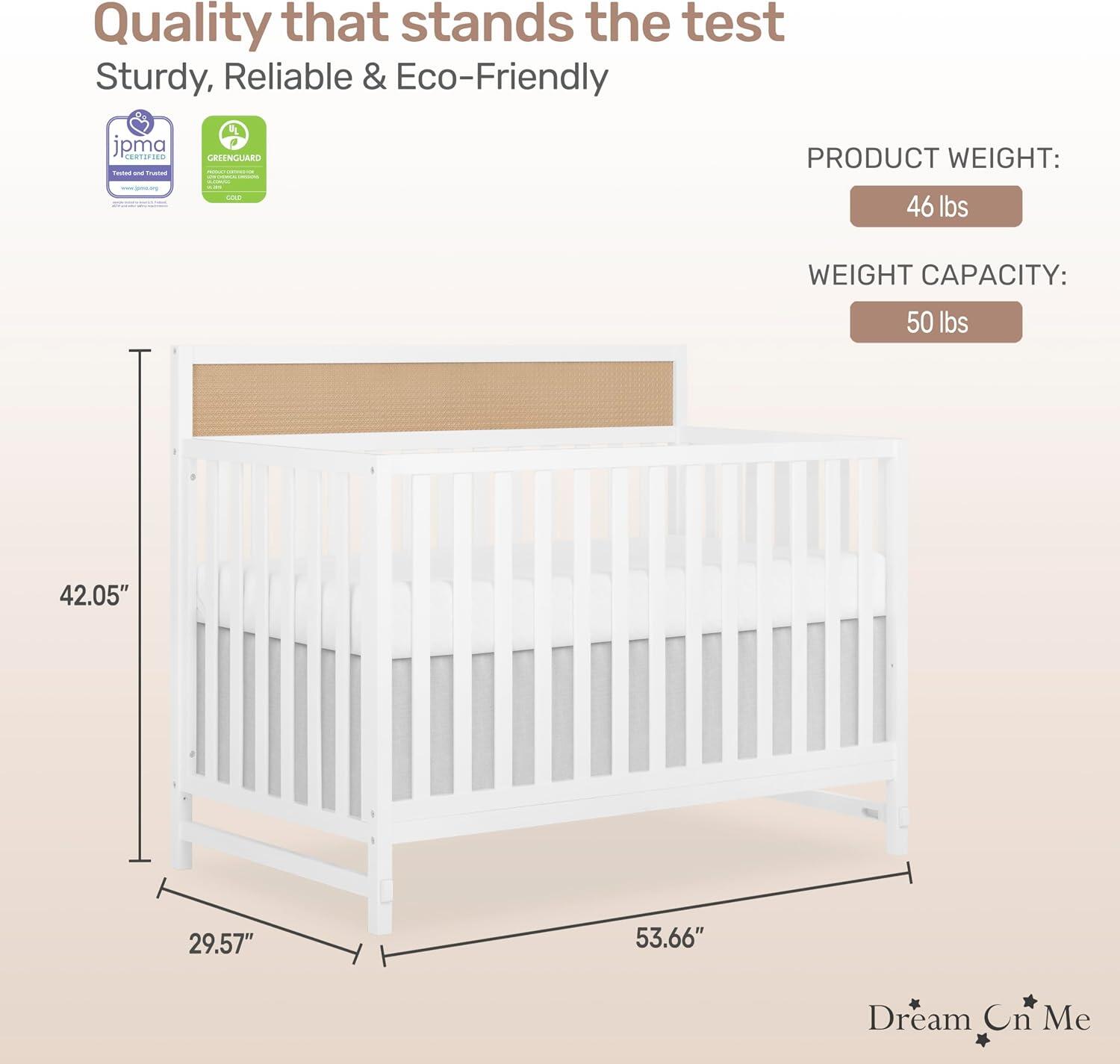 Dream On Me Kai 4-in-1 Convertible Crib, White/Natural, large