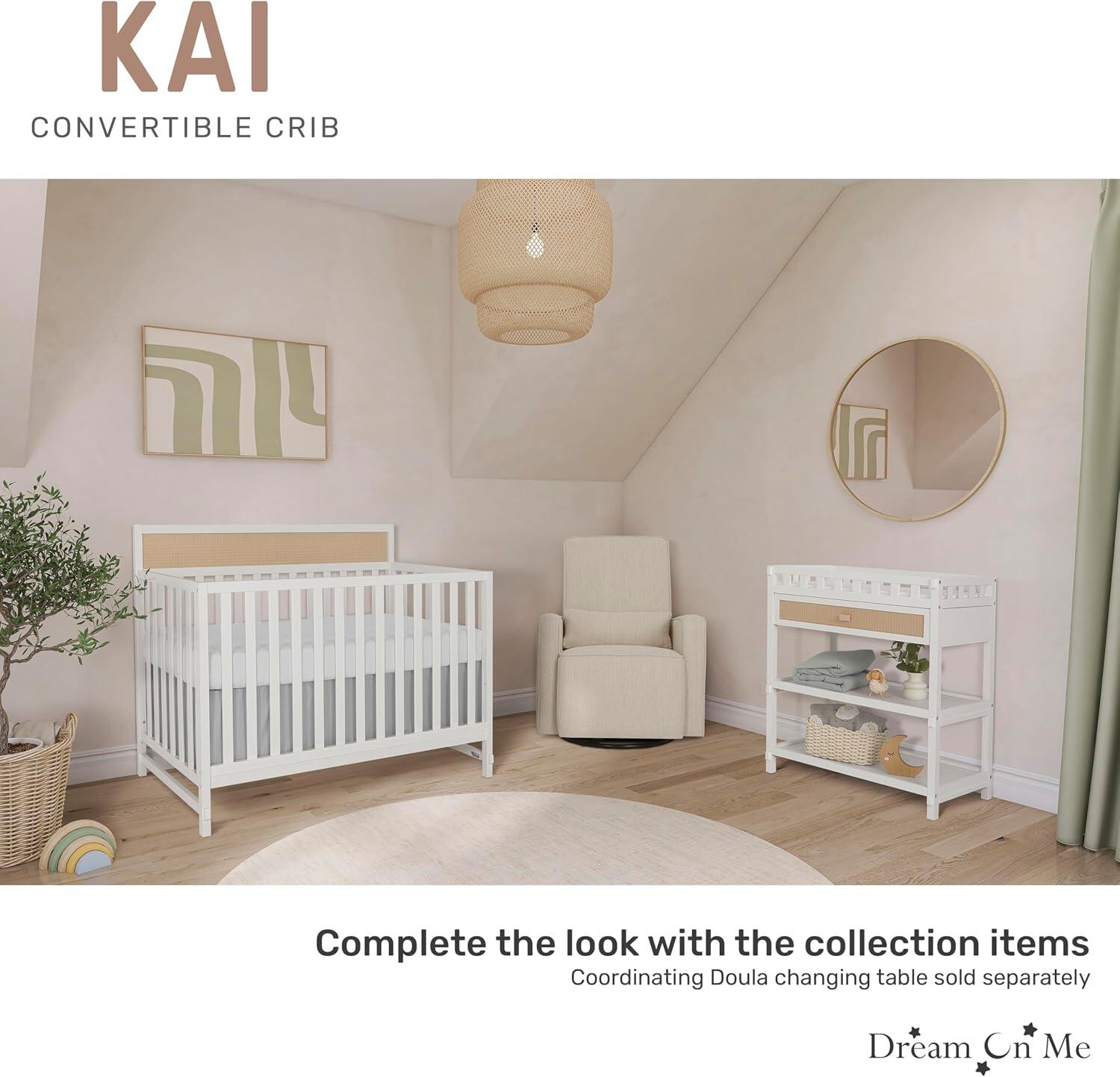 Dream On Me Kai 4-in-1 Convertible Crib, White/Natural, large