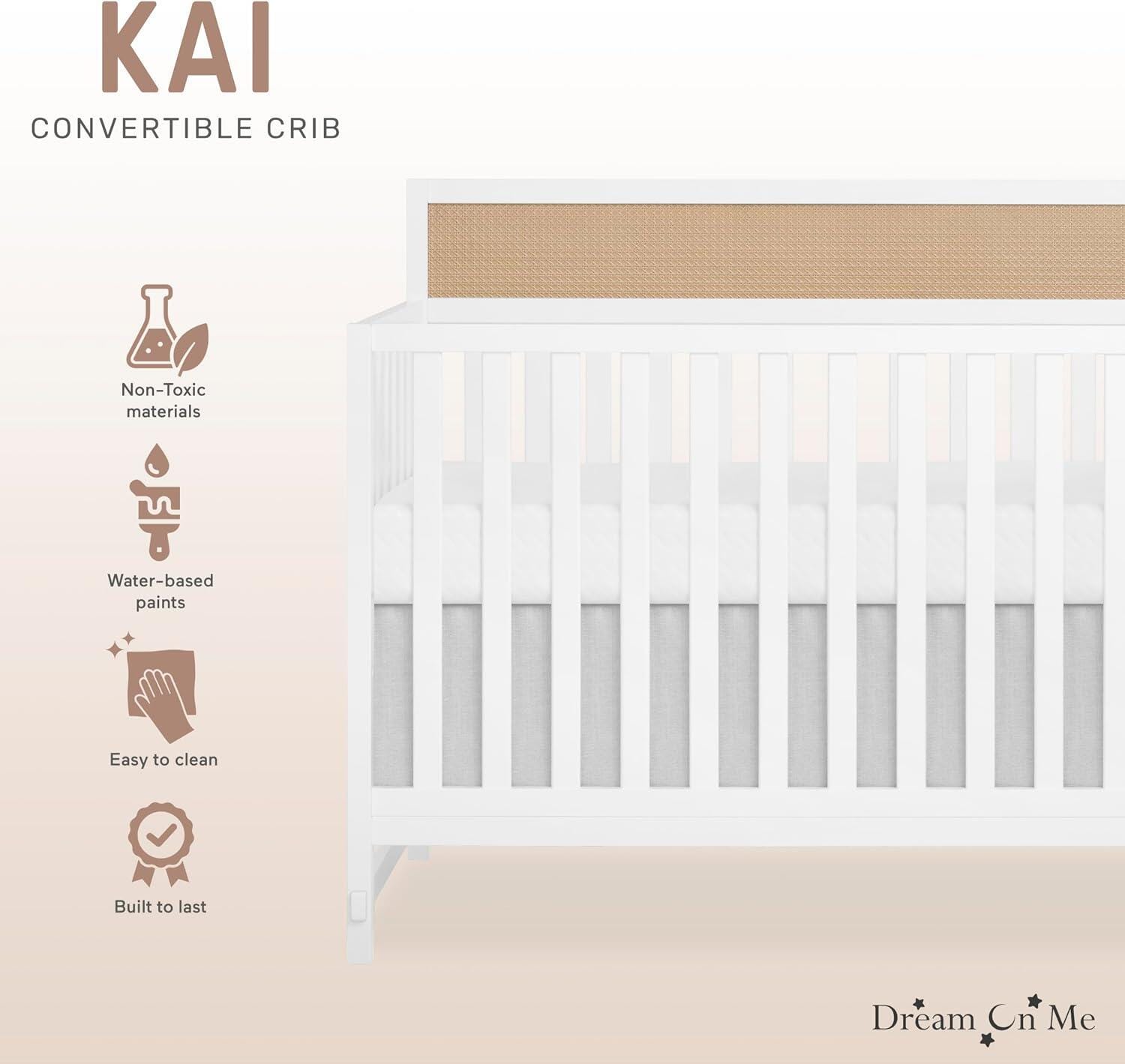 Dream On Me Kai 4-in-1 Convertible Crib, White/Natural, large