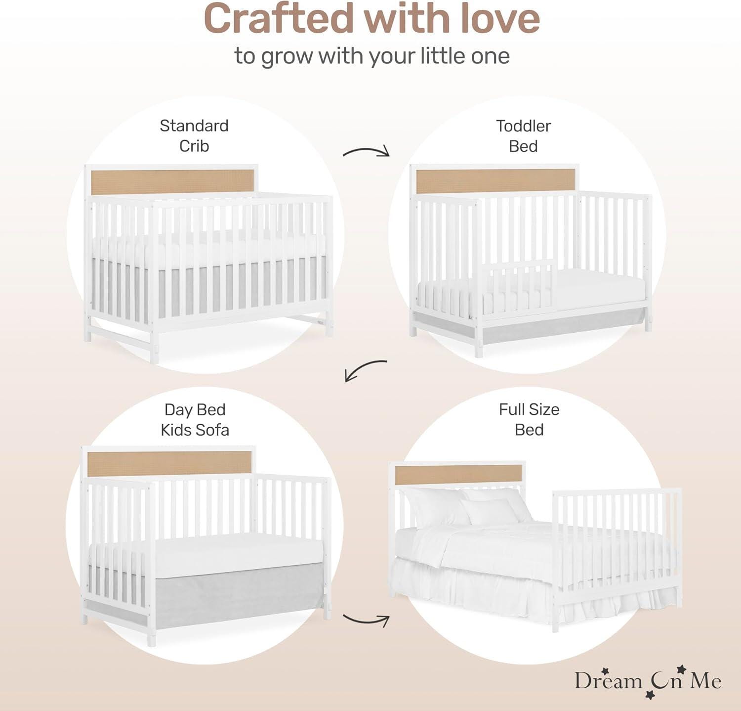 Dream On Me Kai 4-in-1 Convertible Crib, White/Natural, large