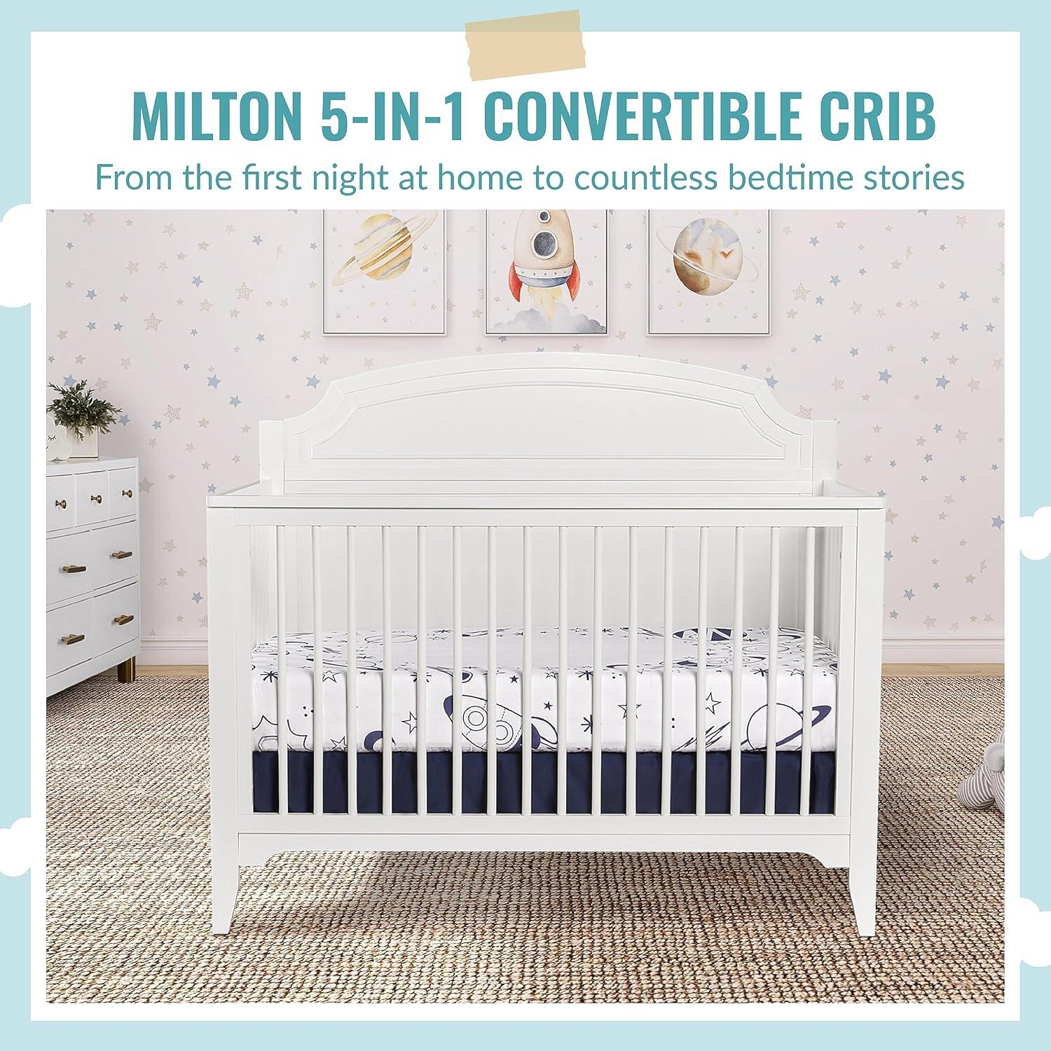 Dream On Me Milton 5-in-1 Convertible Crib, White, large