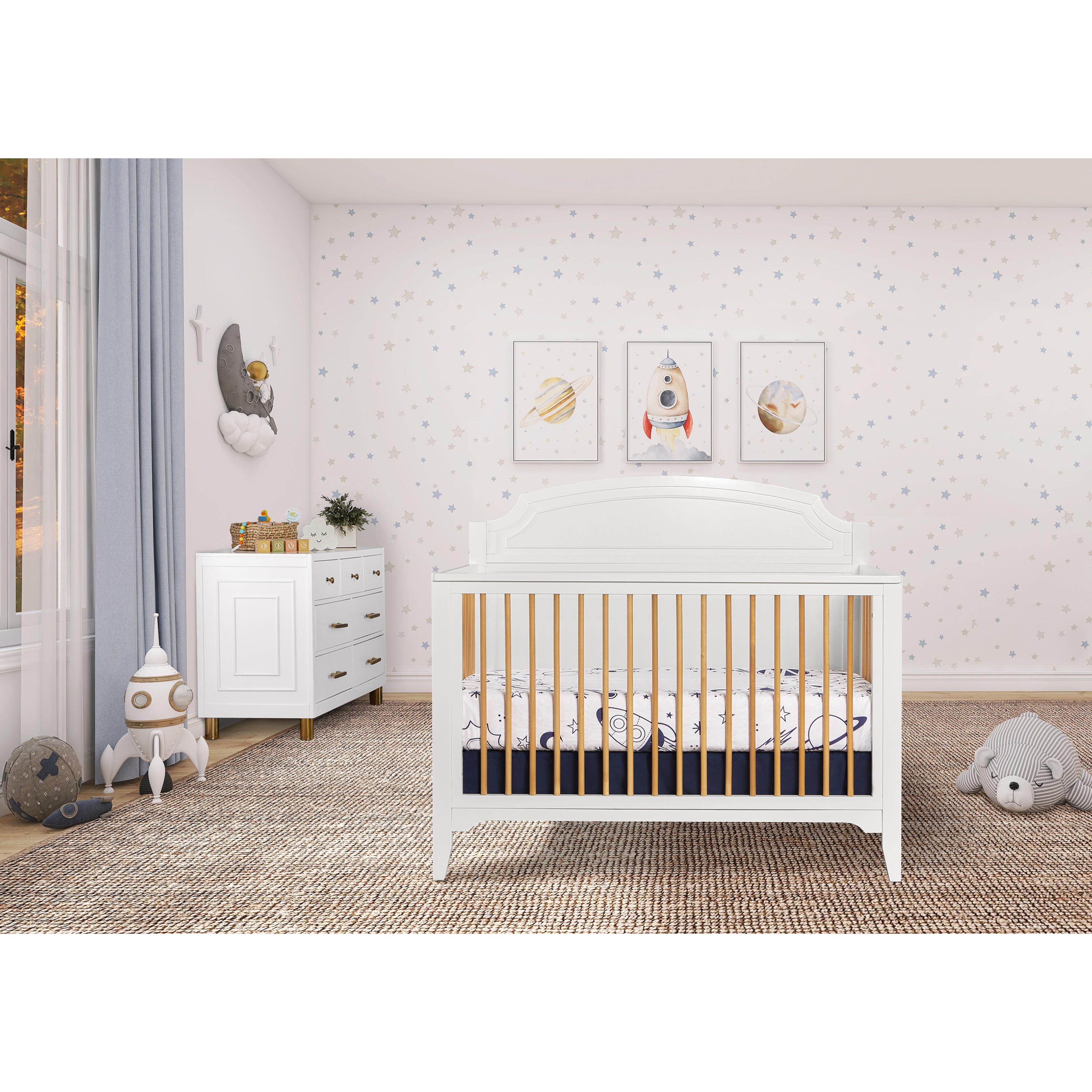 Dream On Me Milton 5-in-1 Convertible Crib, White/Natural, large