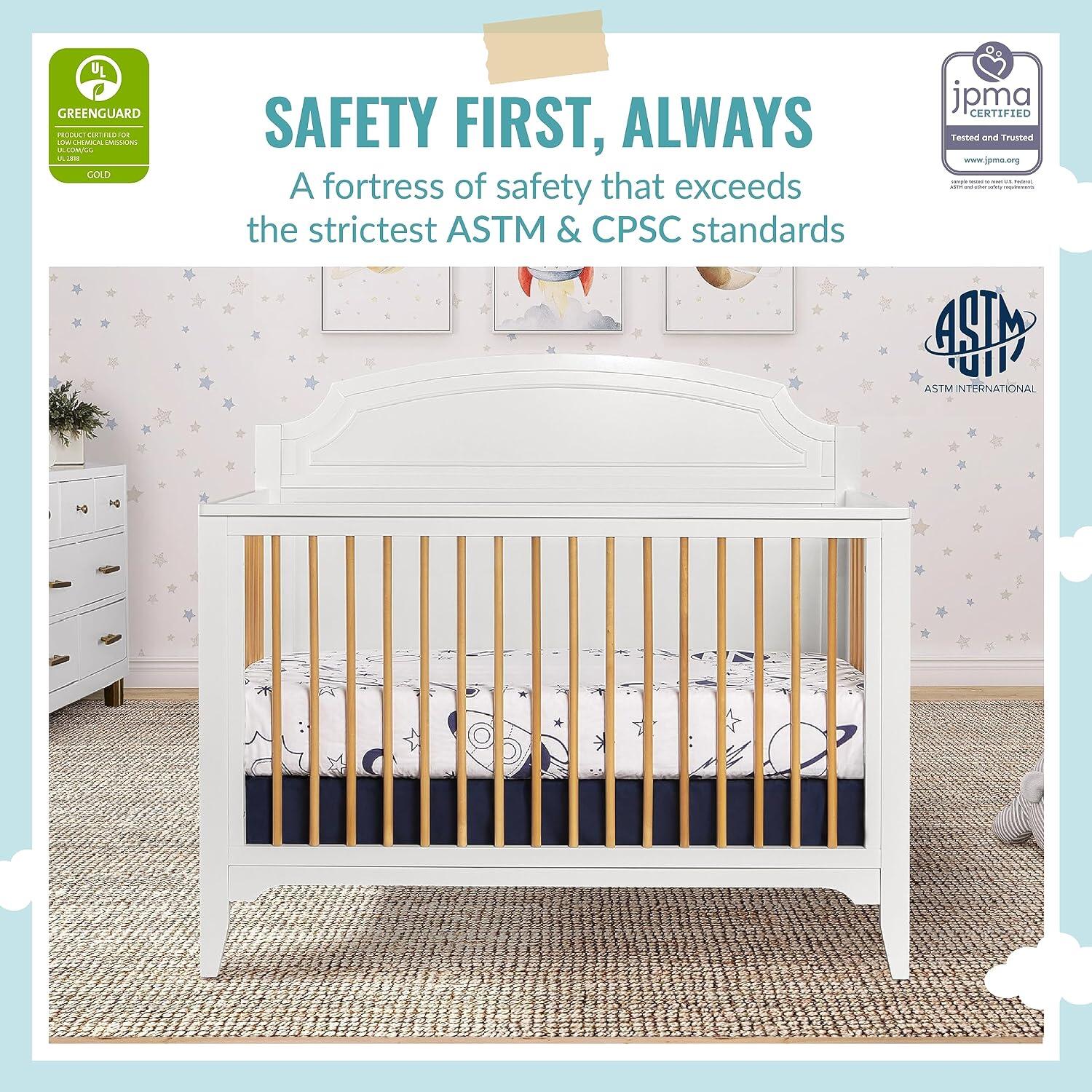 Dream On Me Milton 5-in-1 Convertible Crib, White/Natural, large