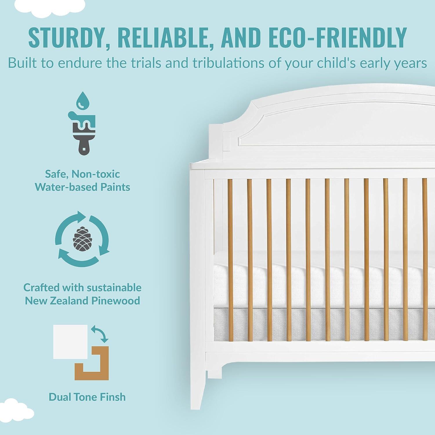 Dream On Me Milton 5-in-1 Convertible Crib, White/Natural, large