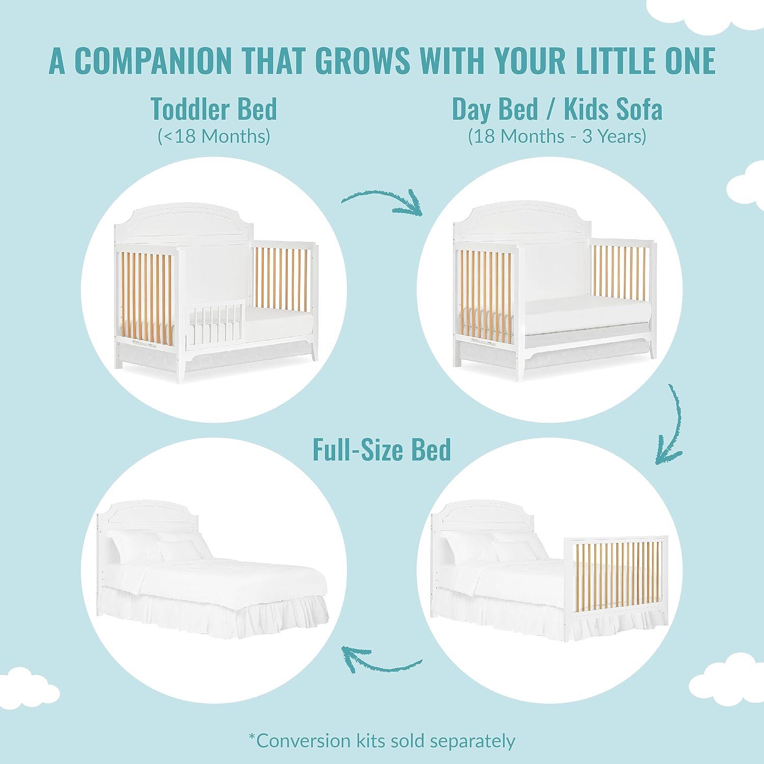 Dream On Me Milton 5-in-1 Convertible Crib, White/Natural, large