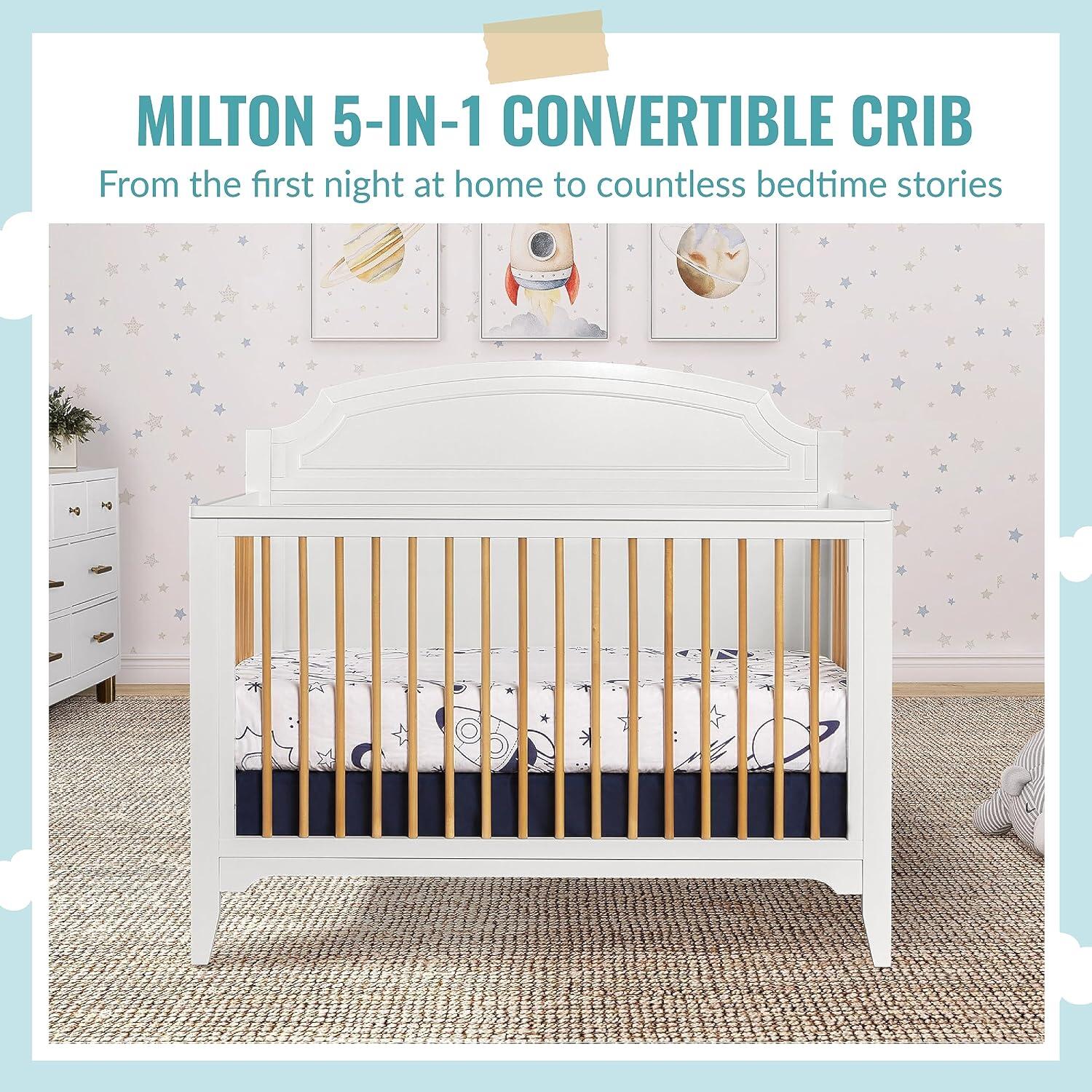 Dream On Me Milton 5-in-1 Convertible Crib, White/Natural, large