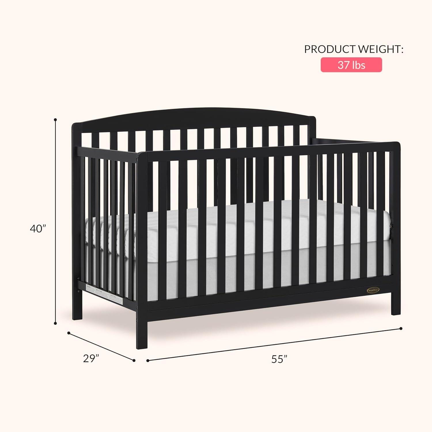 Dream On Me Odelle 5-in-1 Convertible Crib, Matte Black, large