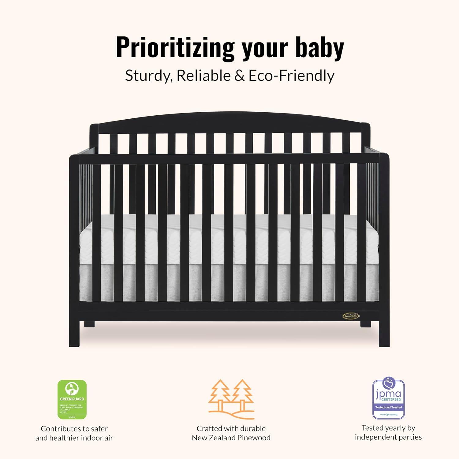 Dream On Me Odelle 5-in-1 Convertible Crib, Matte Black, large