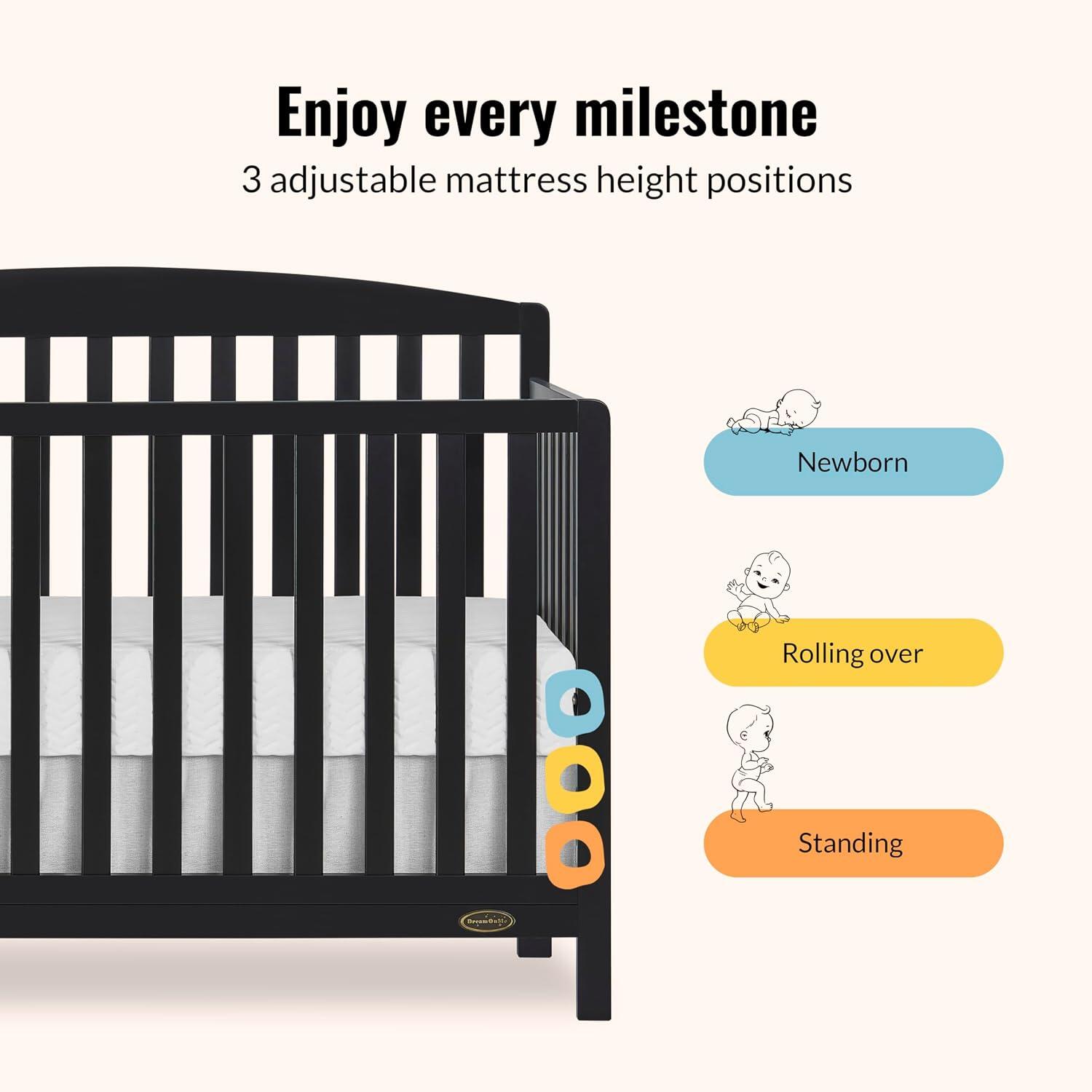 Dream On Me Odelle 5-in-1 Convertible Crib, Matte Black, large