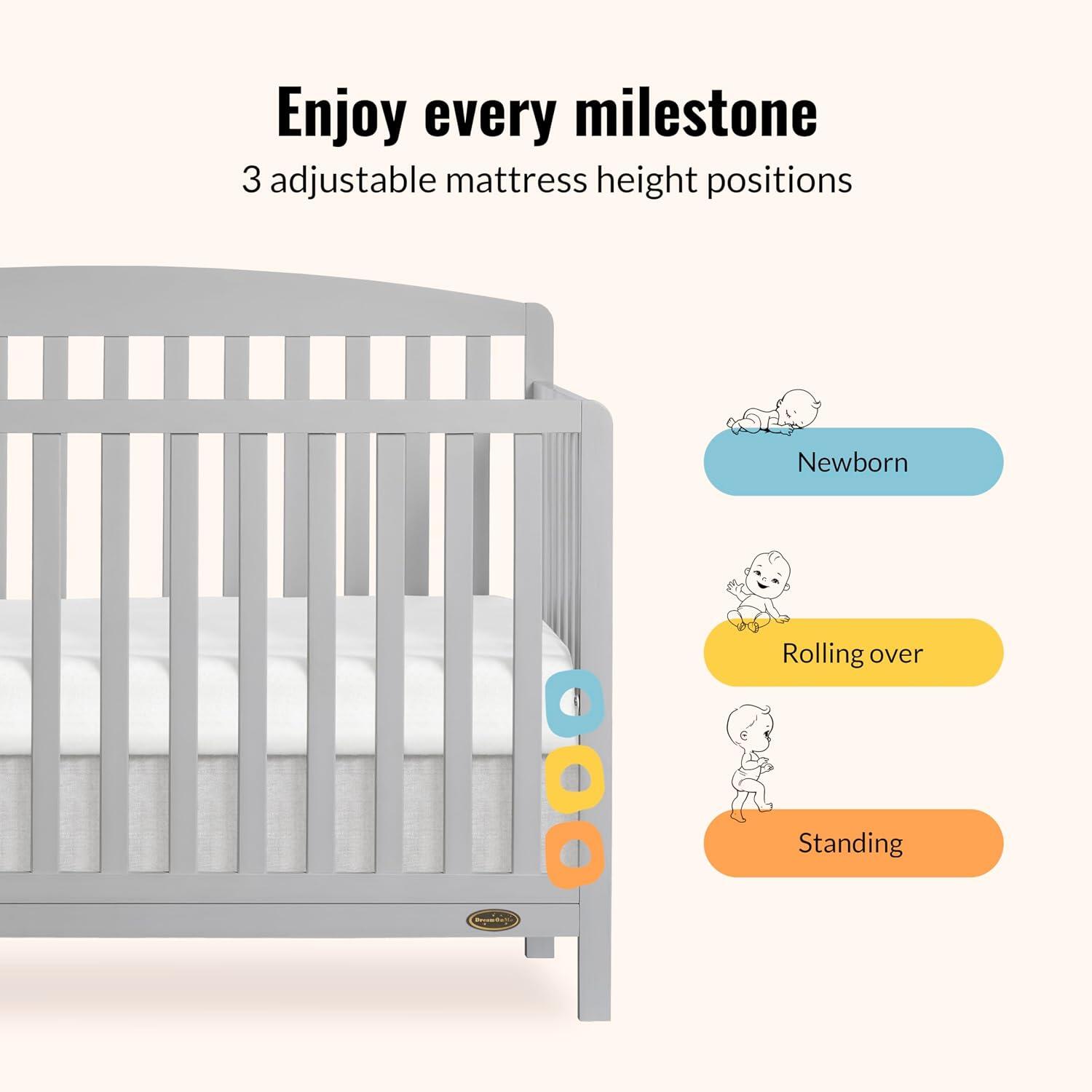 Dream On Me Odelle 5-in-1 Convertible Crib, Pebble Gray, large