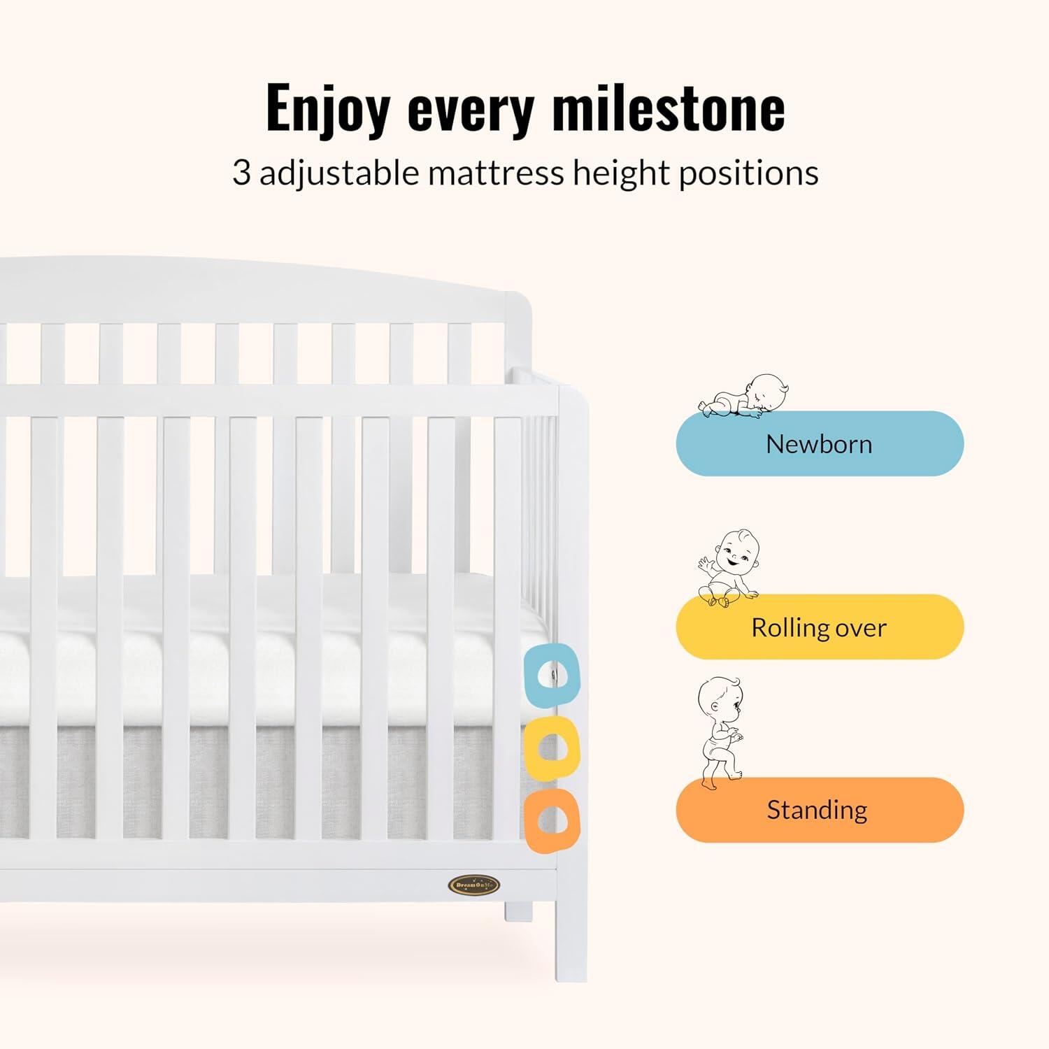 Dream On Me Odelle 5-in-1 Convertible Crib, White, large