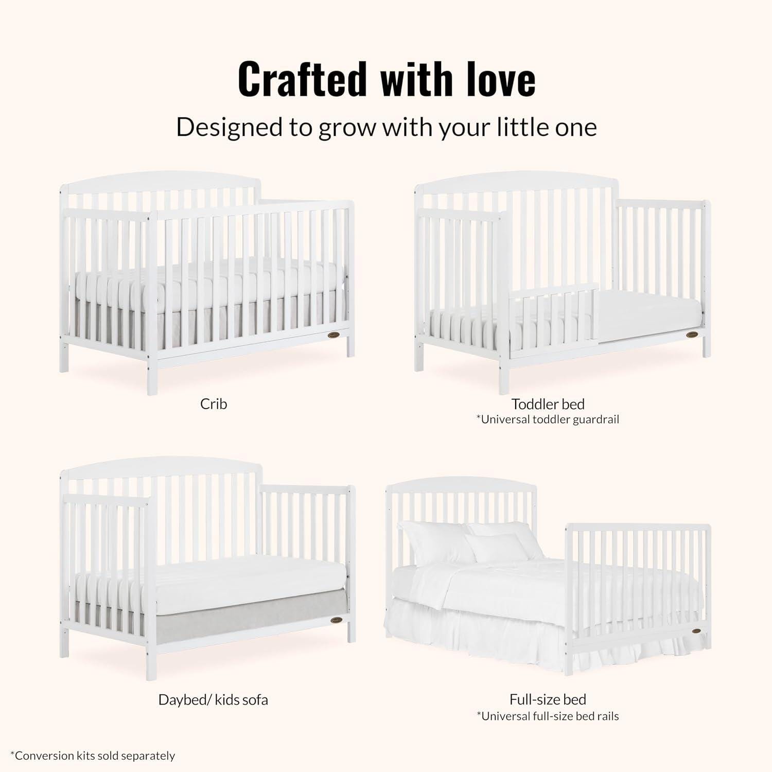 Dream On Me Odelle 5-in-1 Convertible Crib, White, large