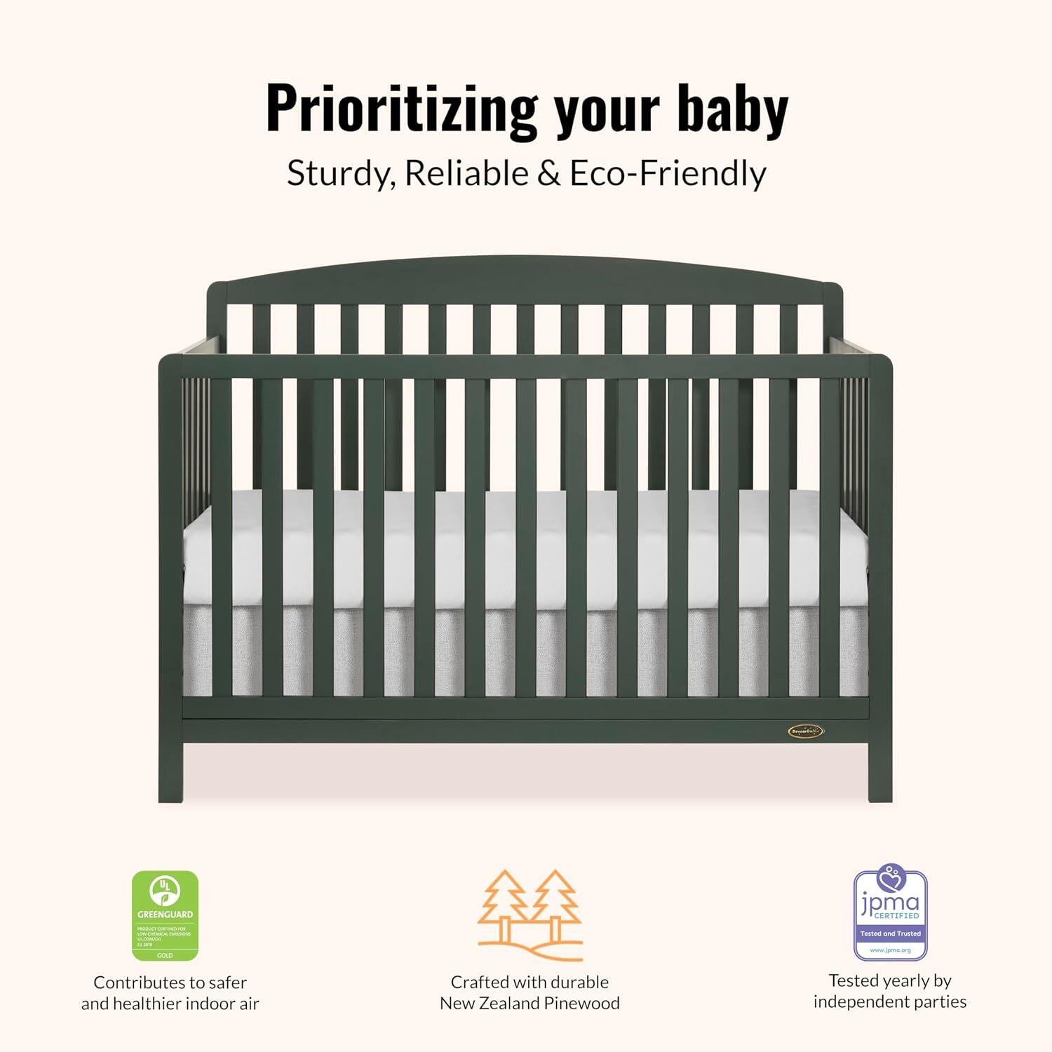Dream On Me Odelle 5-in-1 Convertible Crib, Forest Green, large
