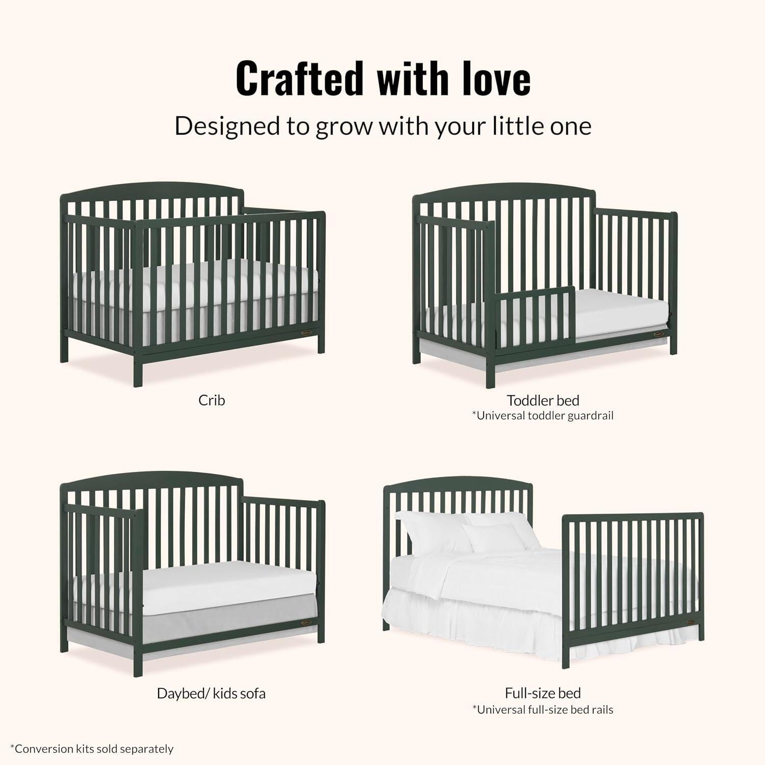 Dream On Me Odelle 5-in-1 Convertible Crib, Forest Green, large