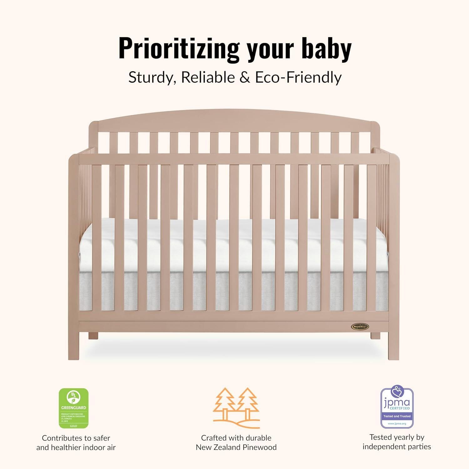 Dream On Me Odelle 5-in-1 Convertible Crib, Almond Butter, large