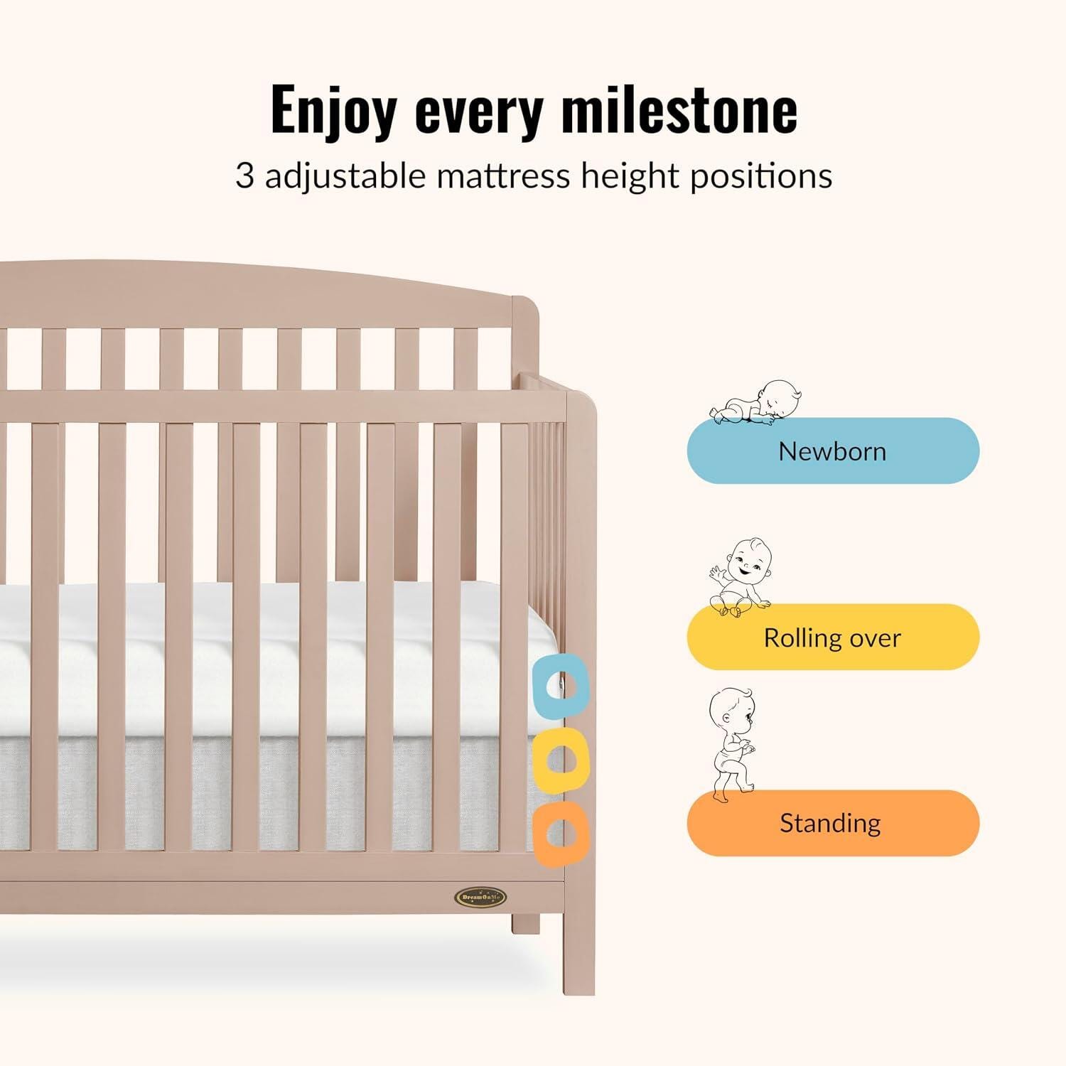 Dream On Me Odelle 5-in-1 Convertible Crib, Almond Butter, large