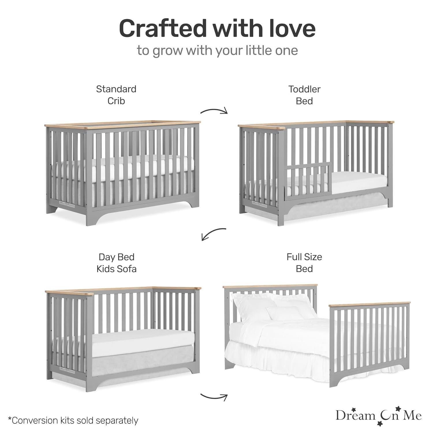 Dream On Me Orion 5-in-1 Convertible Crib with Changer, Pebble Gray/Beige, large