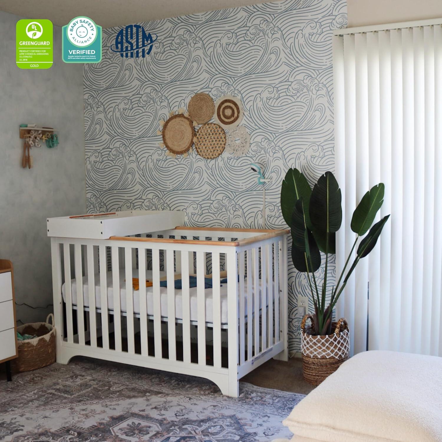 Dream On Me Orion 5-in-1 Convertible Crib with Changer, Vintage White/Beige, rollover