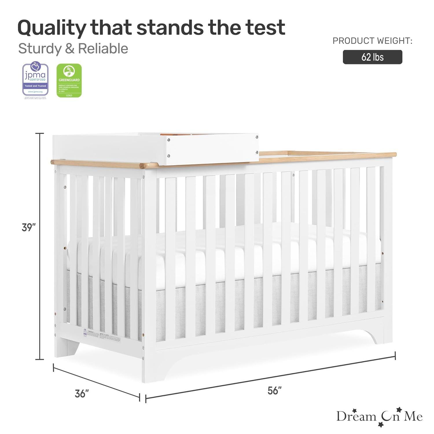 Dream On Me Orion 5-in-1 Convertible Crib with Changer, Vintage White/Beige, large