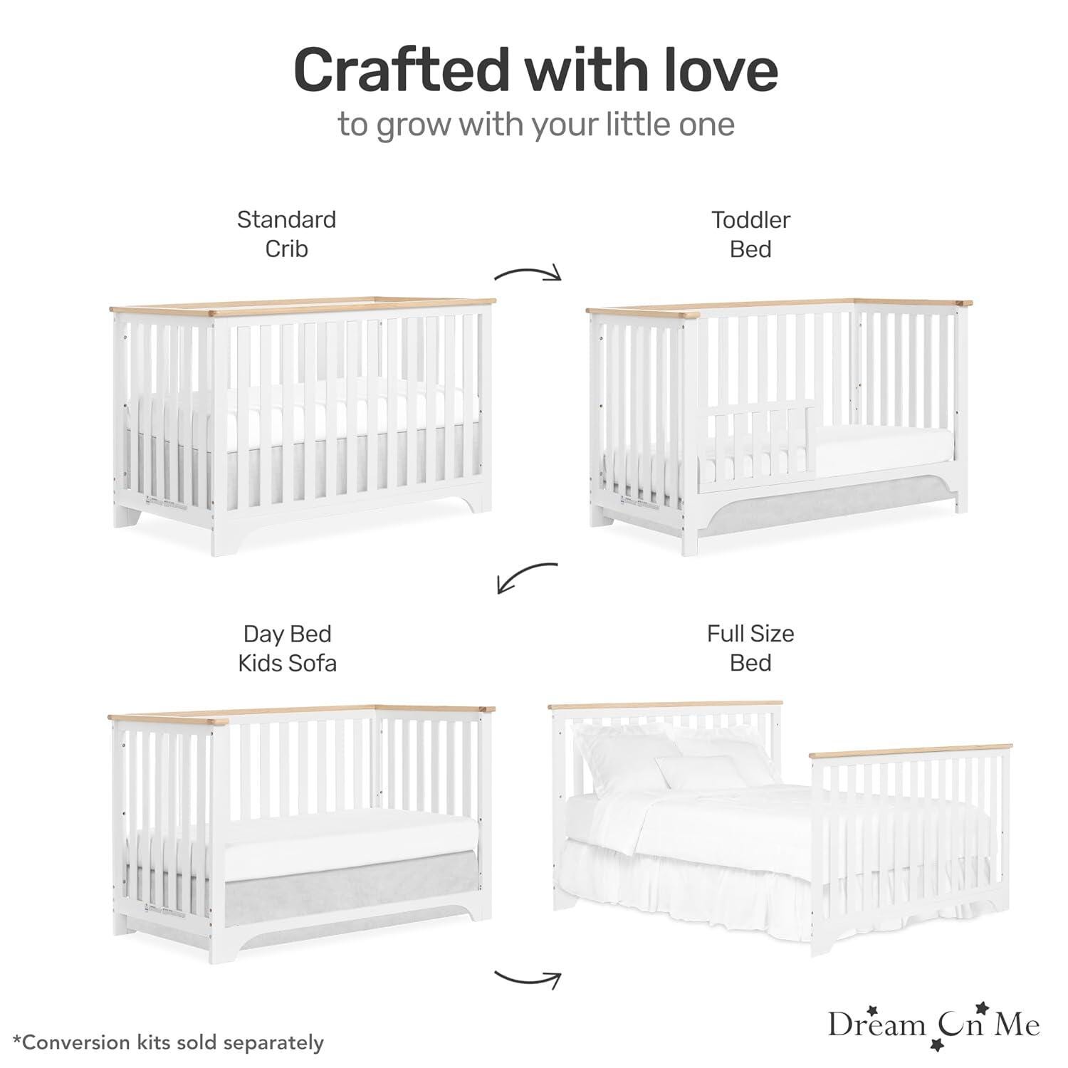 Dream On Me Orion 5-in-1 Convertible Crib with Changer, Vintage White/Beige, large