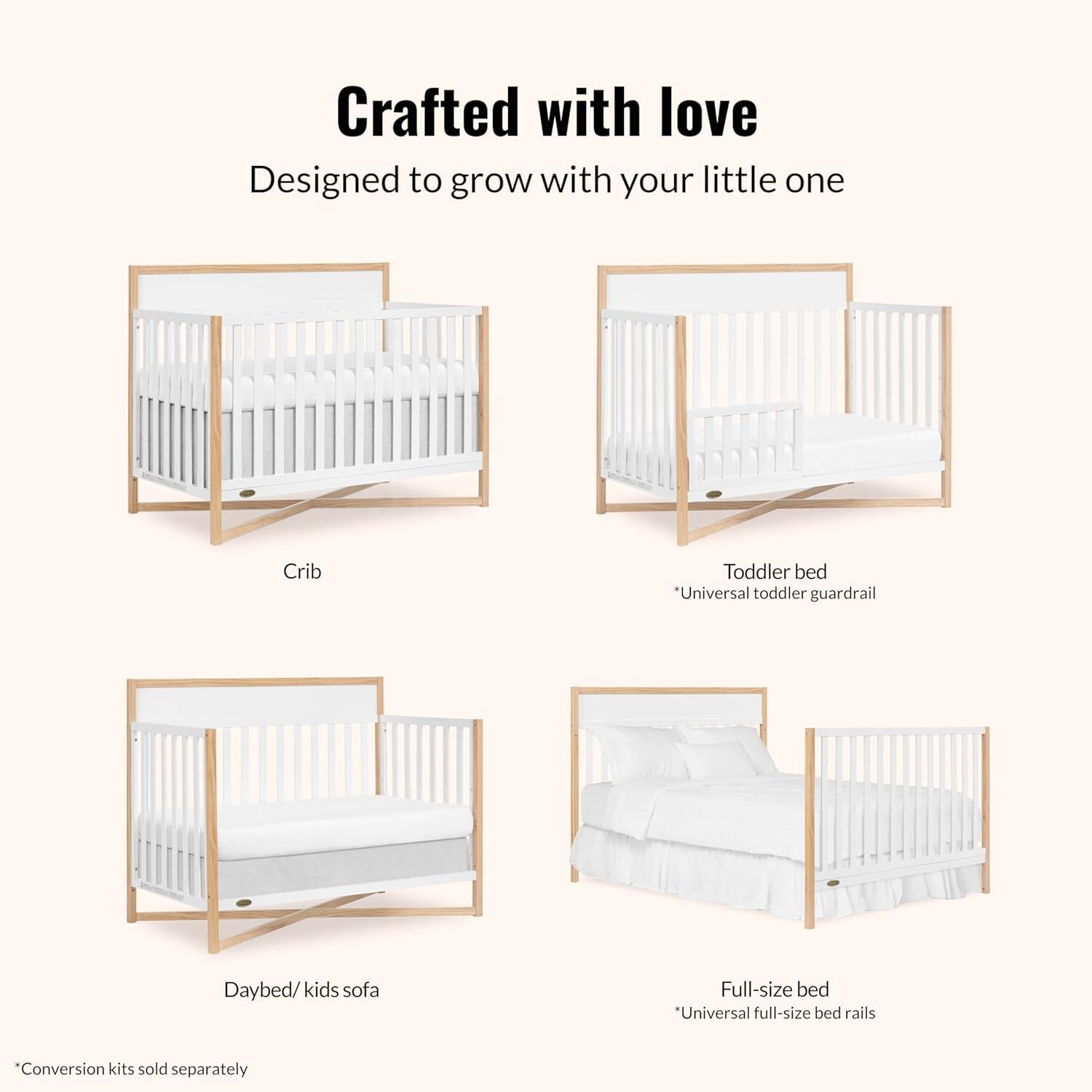 Dream On Me Owen 5-in-1 Convertible Crib, Vintage White/Beige, large