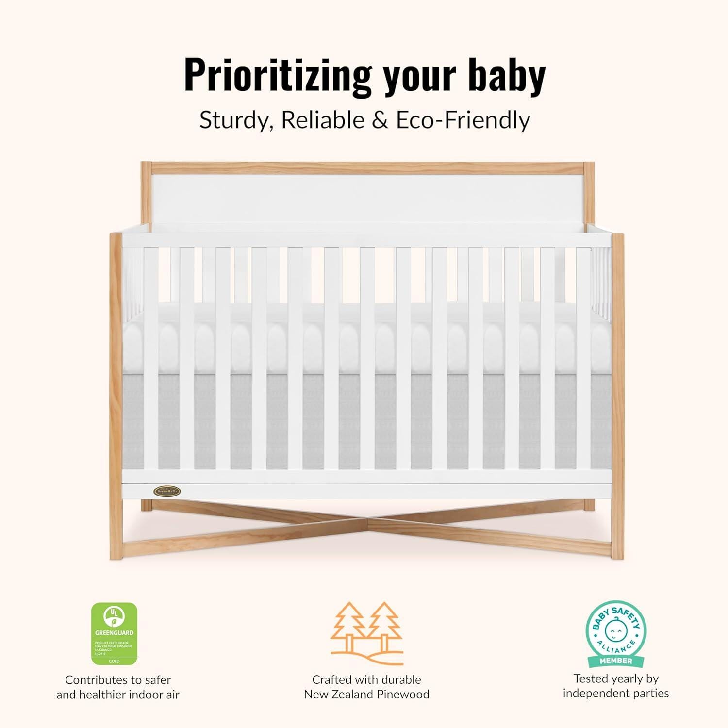 Dream On Me Owen 5-in-1 Convertible Crib, Vintage White/Beige, large