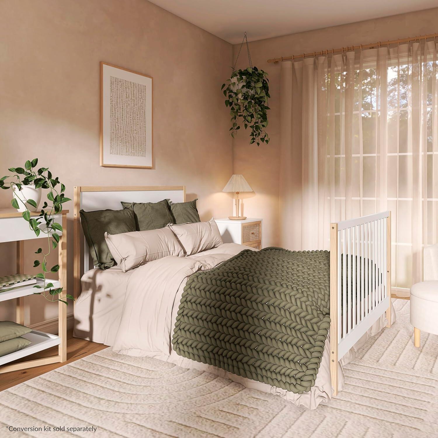 Dream On Me Owen 5-in-1 Convertible Crib, Vintage White/Beige, large