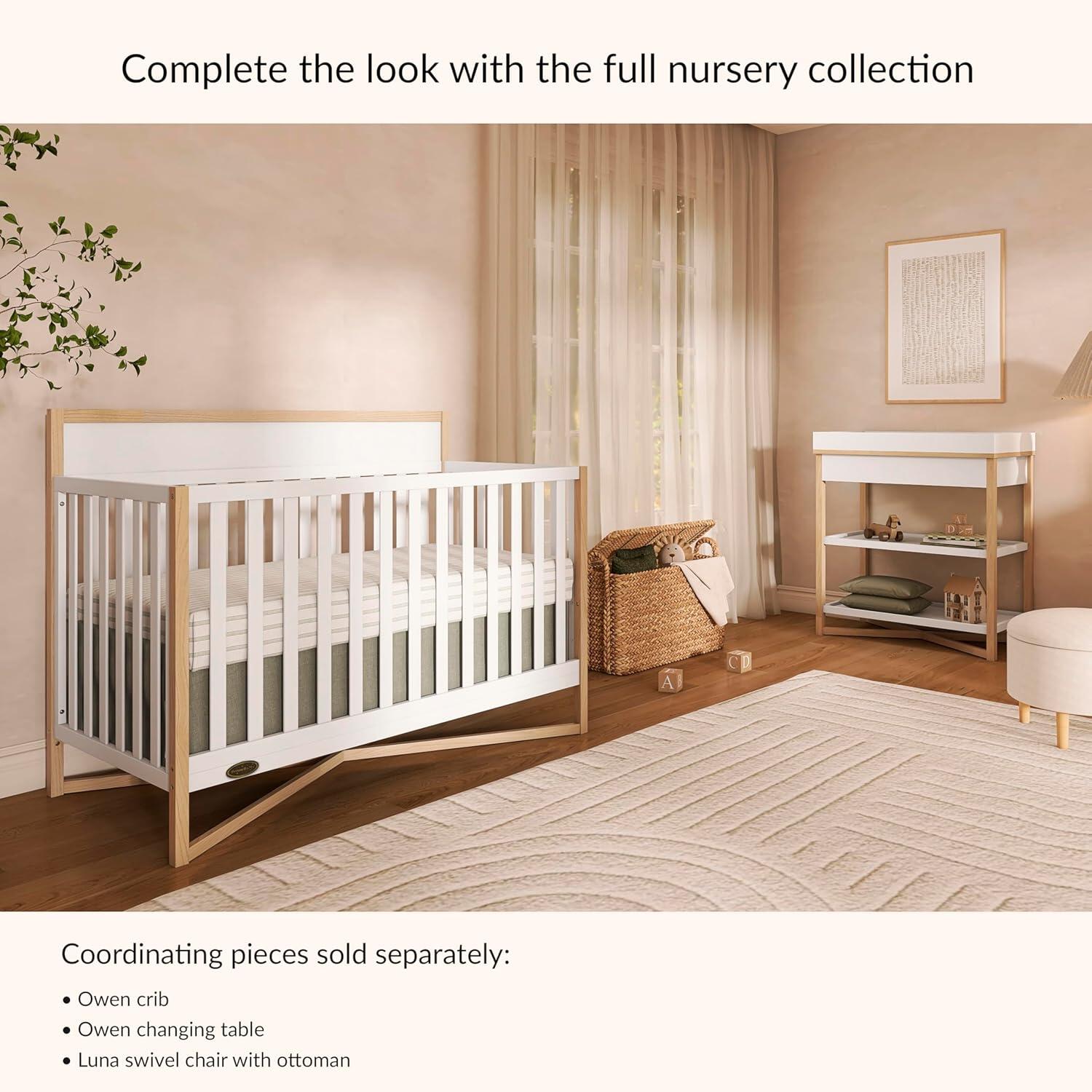 Dream On Me Owen 5-in-1 Convertible Crib, Vintage White/Beige, large