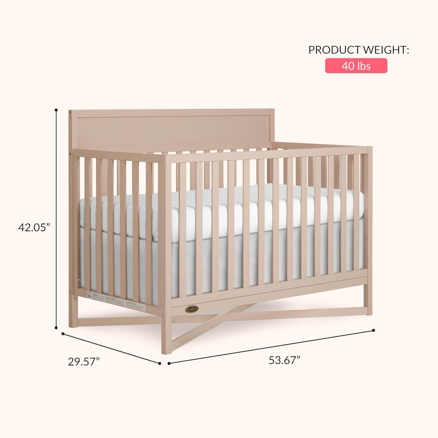 Dream On Me Owen 5-in-1 Convertible Crib, Almond Butter, large